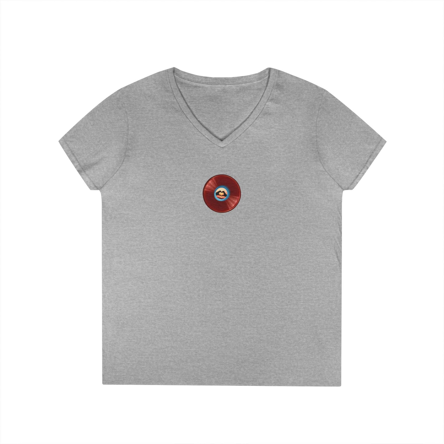 Women's Donut V-Neck Tee - "Waste of a Perfectly Good Donut" - variant 1 - vivid red record donut w/