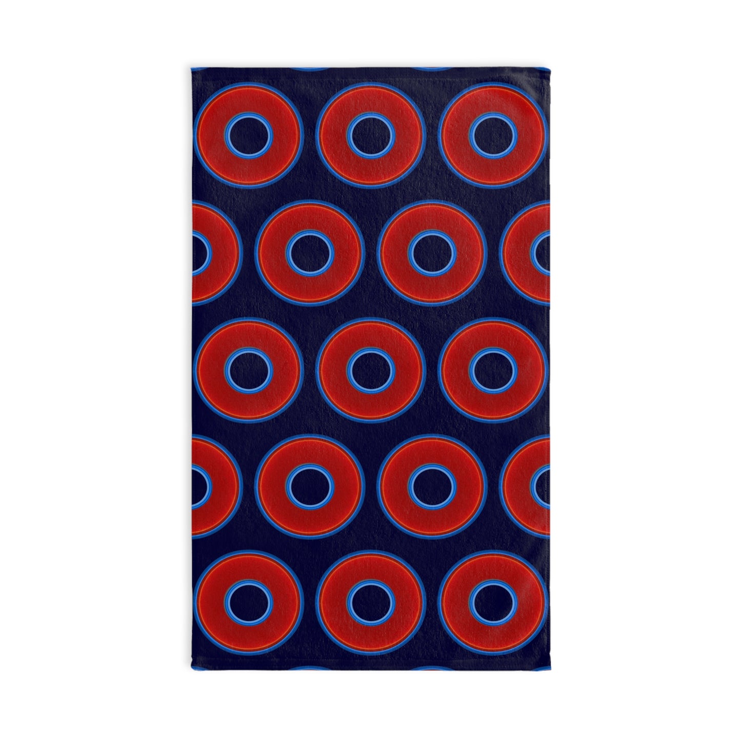 Lumpy Kitchen/Hand Towels - vivid red donuts w/midnight blue background