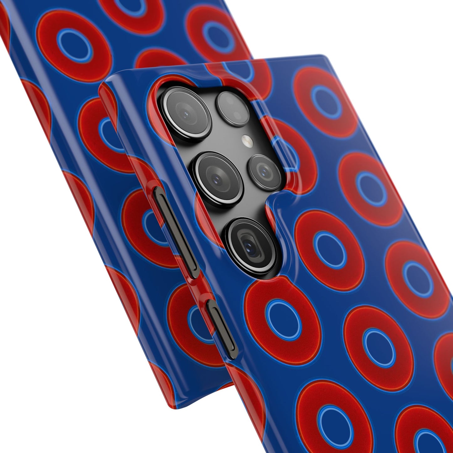 Lumpy Donut Snap Case - red vivid donut print w/dark blue background