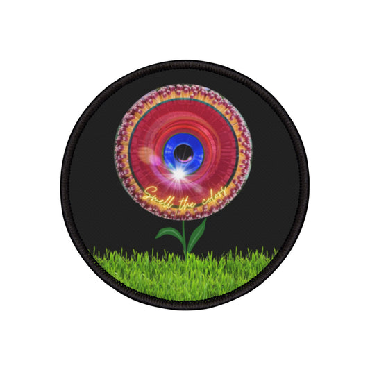 Iron-On Donut Patch - "Smell The Donut Patches" - vivid red flour donut - variant 3