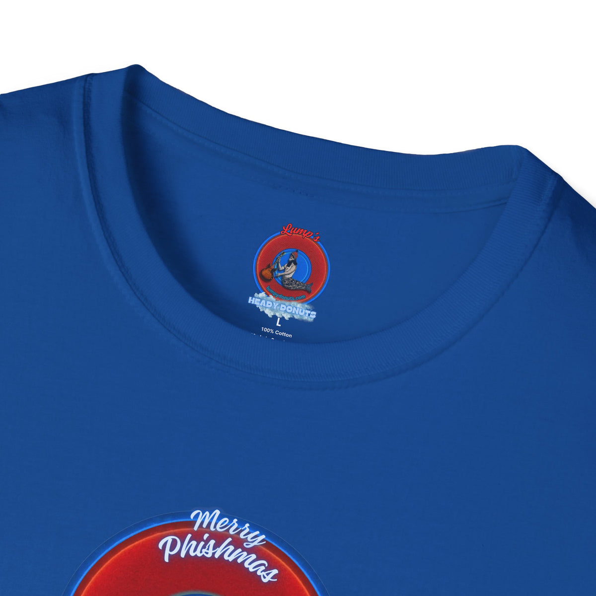 Classic Donut Tee - Unisex Soft-Style - "Phishmas Caroler's Tee " - vivid red/blue donut - variant 2