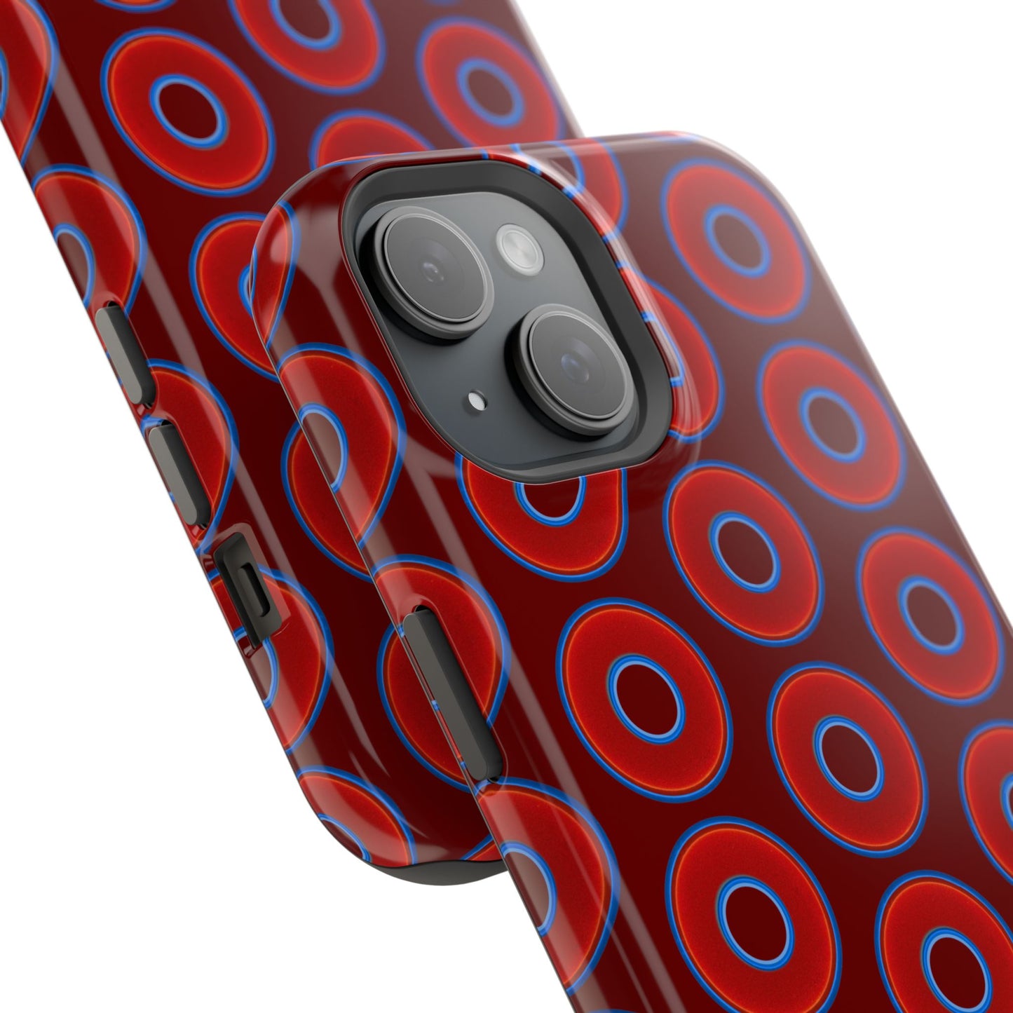 Impact-Resistant Lumpy Donut Case - red vivid donut print w/dark red background