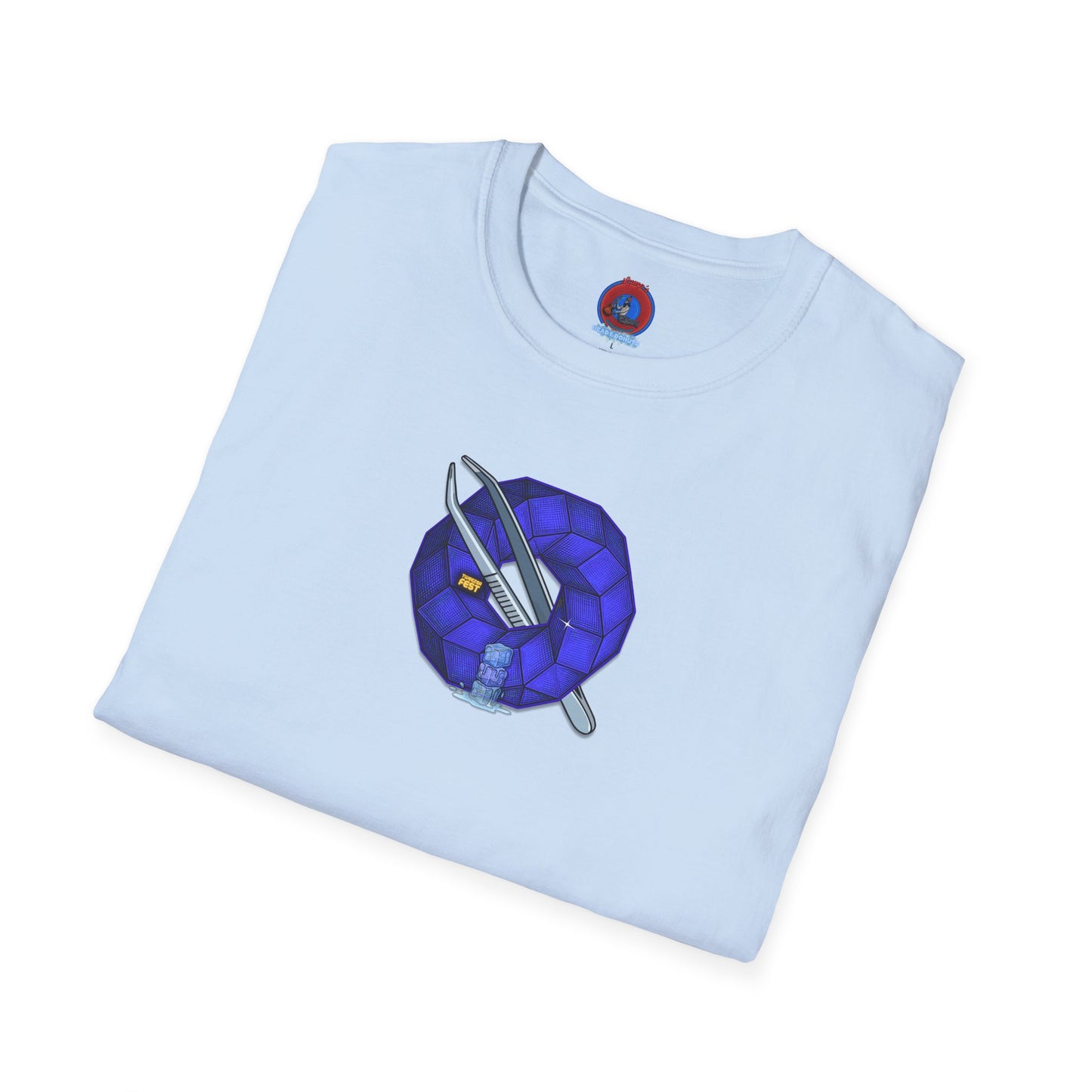 Classic Donut Tee - Unisex Soft-Style - "The Teasing Donut" - rustic dark royal blue cubed donut