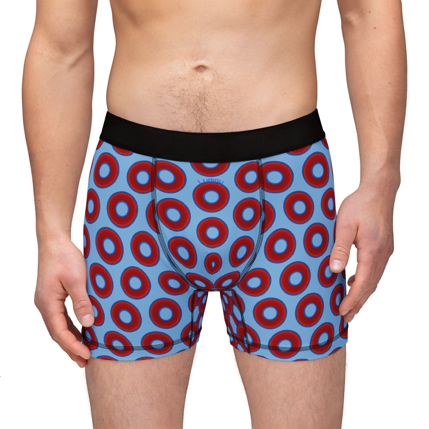 Men's Donut Boxers - red vivid donuts w/sky blue background