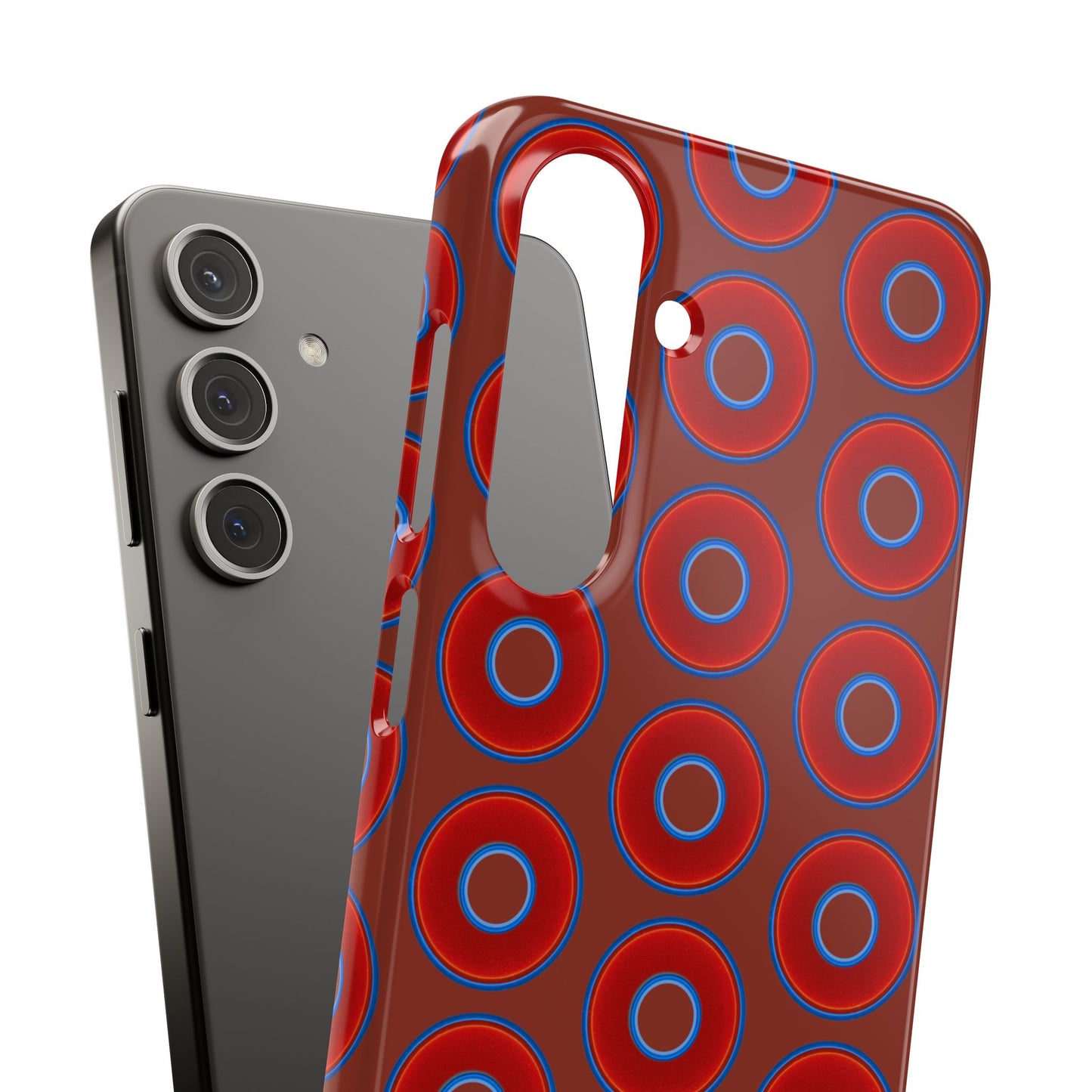 Lumpy Donut Snap Case - red vivid donut print w/burnt umber background