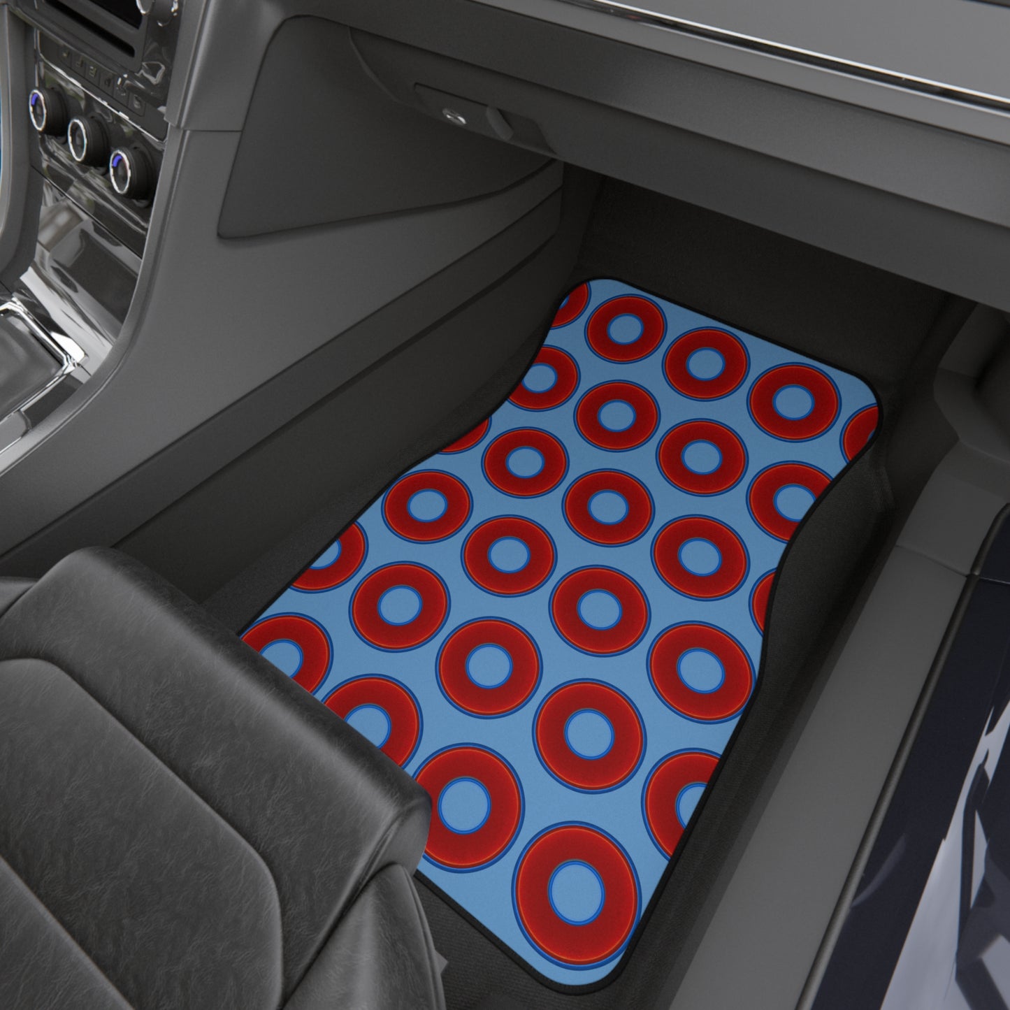 Contacted Car Mats - vivid donut print w/light blue background
