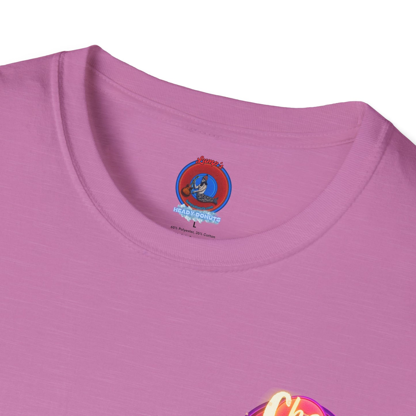 Classic Donut Tee - Unisex Soft-Style - "Cher-ing is Caring" - series 1.0  - variant 1 - magenta donuts [*charitable donut]