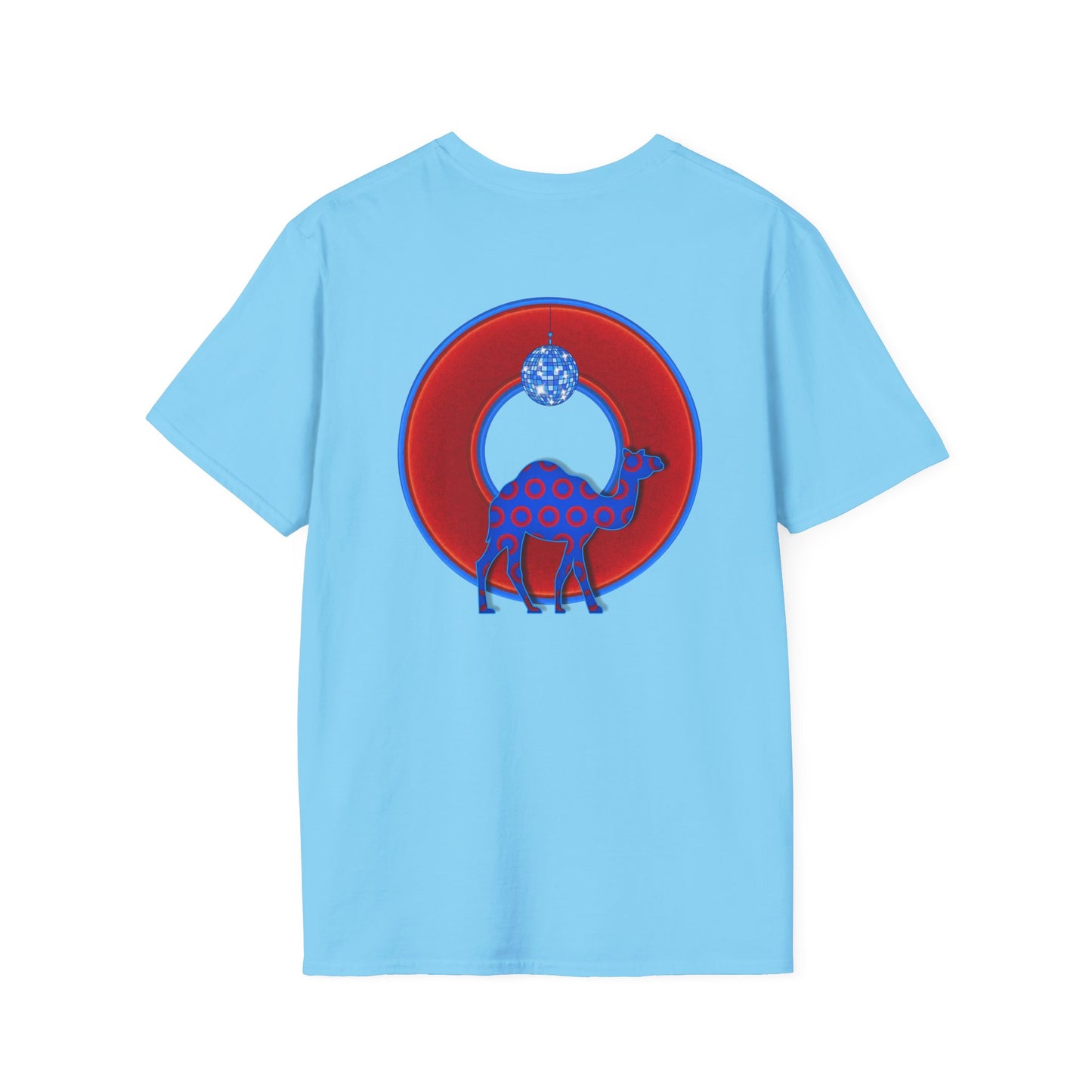 Classic Donut Tee - Unisex Soft-Style - "Joe Camel's Cool Disco Donut" - vivid red donut