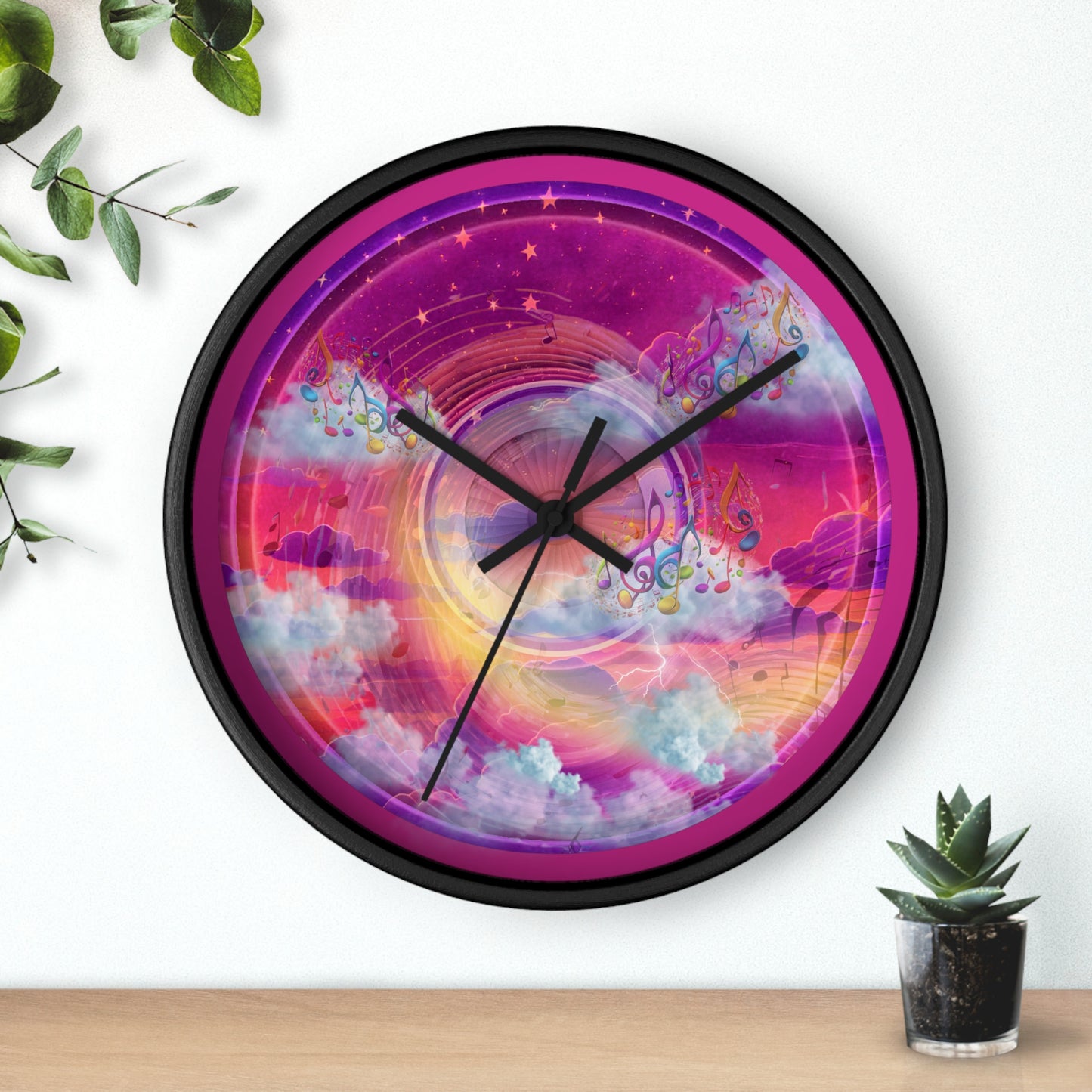 Lumpy Wall Clock - "Pillow Donut" - vivid pic donut w/magenta background