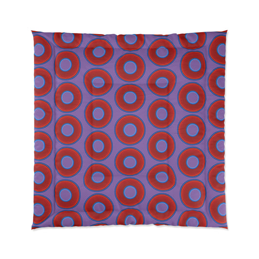 The Very Lumpy Comforter - vivid red donuts w/light purple background