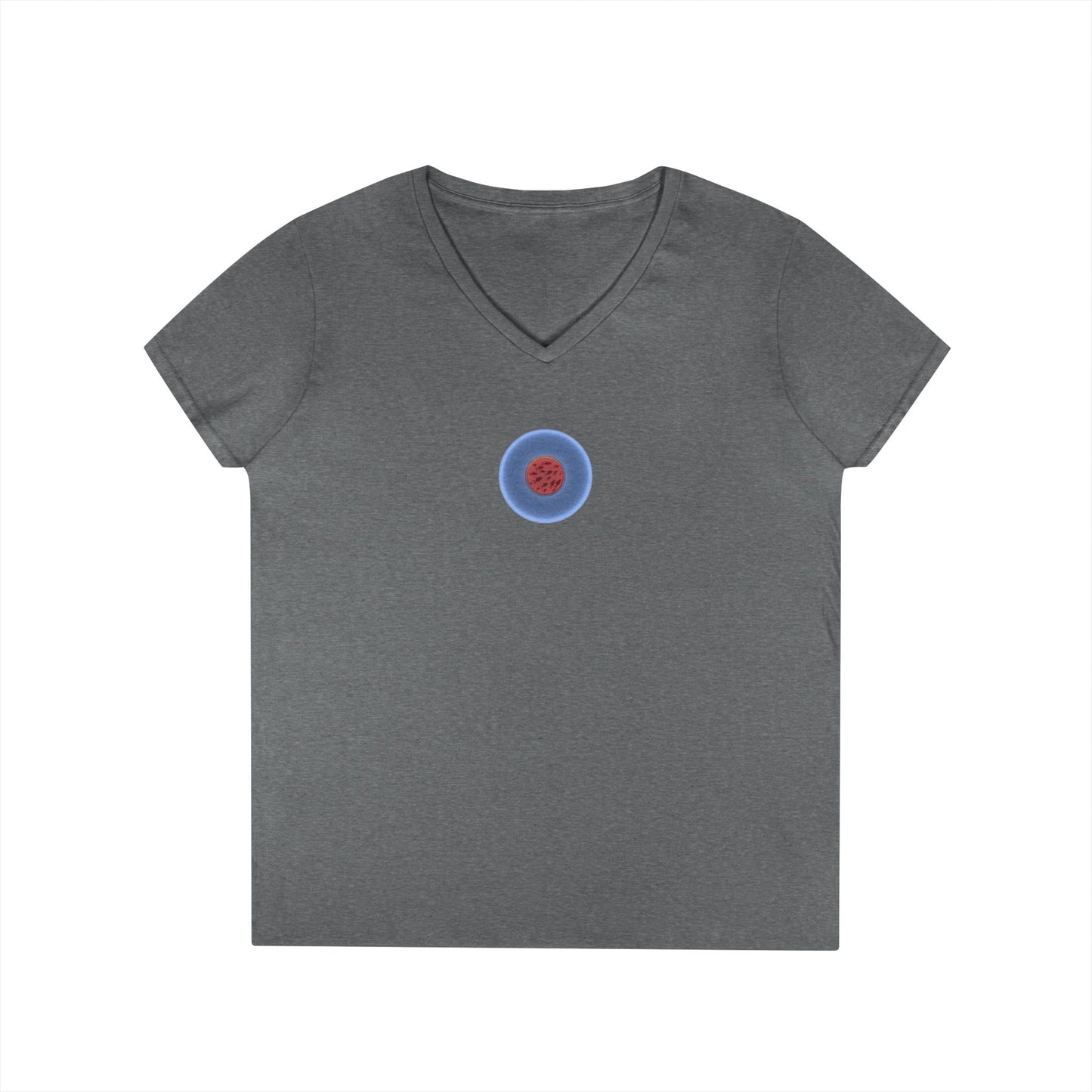 Women's Donut V-Neck Tee - "If I'm Swimming By" - variant 2 - blue/red phatty donut w/