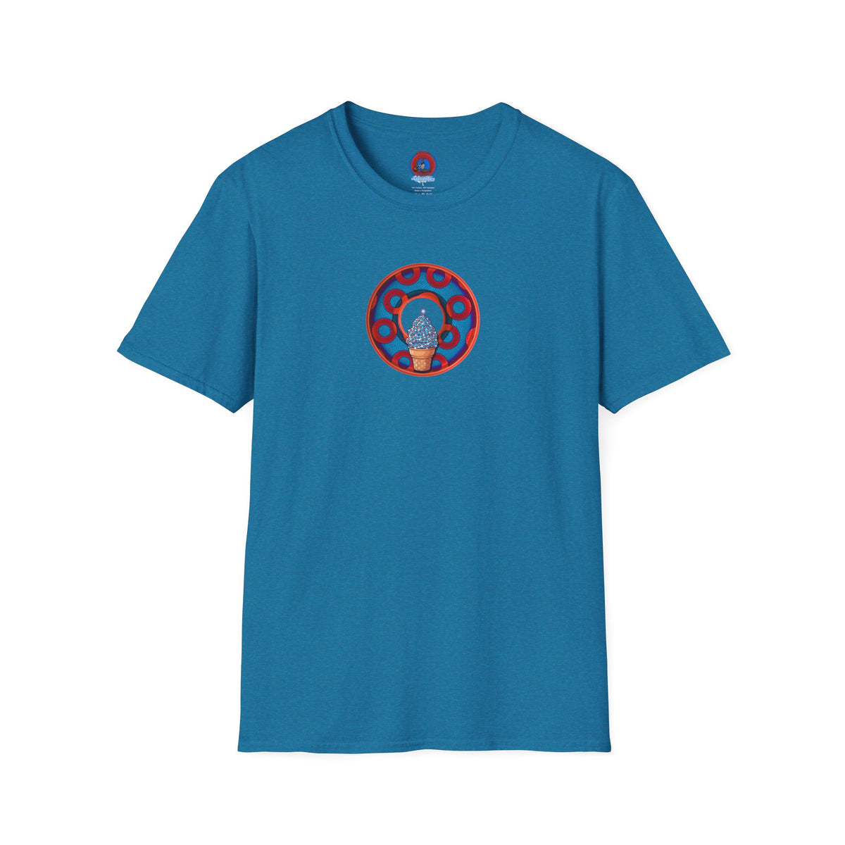 Classic Donut Tee - Unisex Soft-Style - "We All Scream It's ICE Cream" - blue/red rustic paradox donut