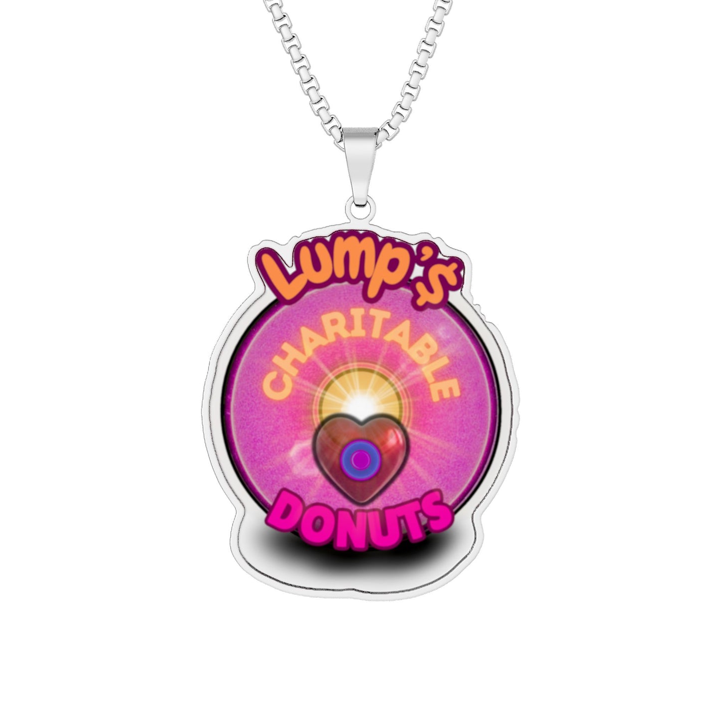 Lump's Heady Donut Necklace - 1" x 1" Stainless Steel Pendant - "Lump's Official Charitable Donut" - vivid magenta donut [*Charitable Donut]