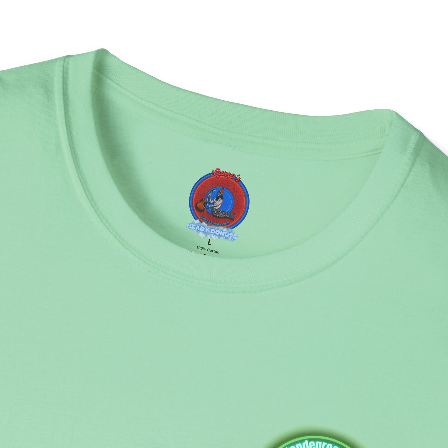 Classic Donut Tee - Unisex Soft-Style - "Close Encounters of the Delaware kind - Mondegreen Donut"  " variant 1 - green donut