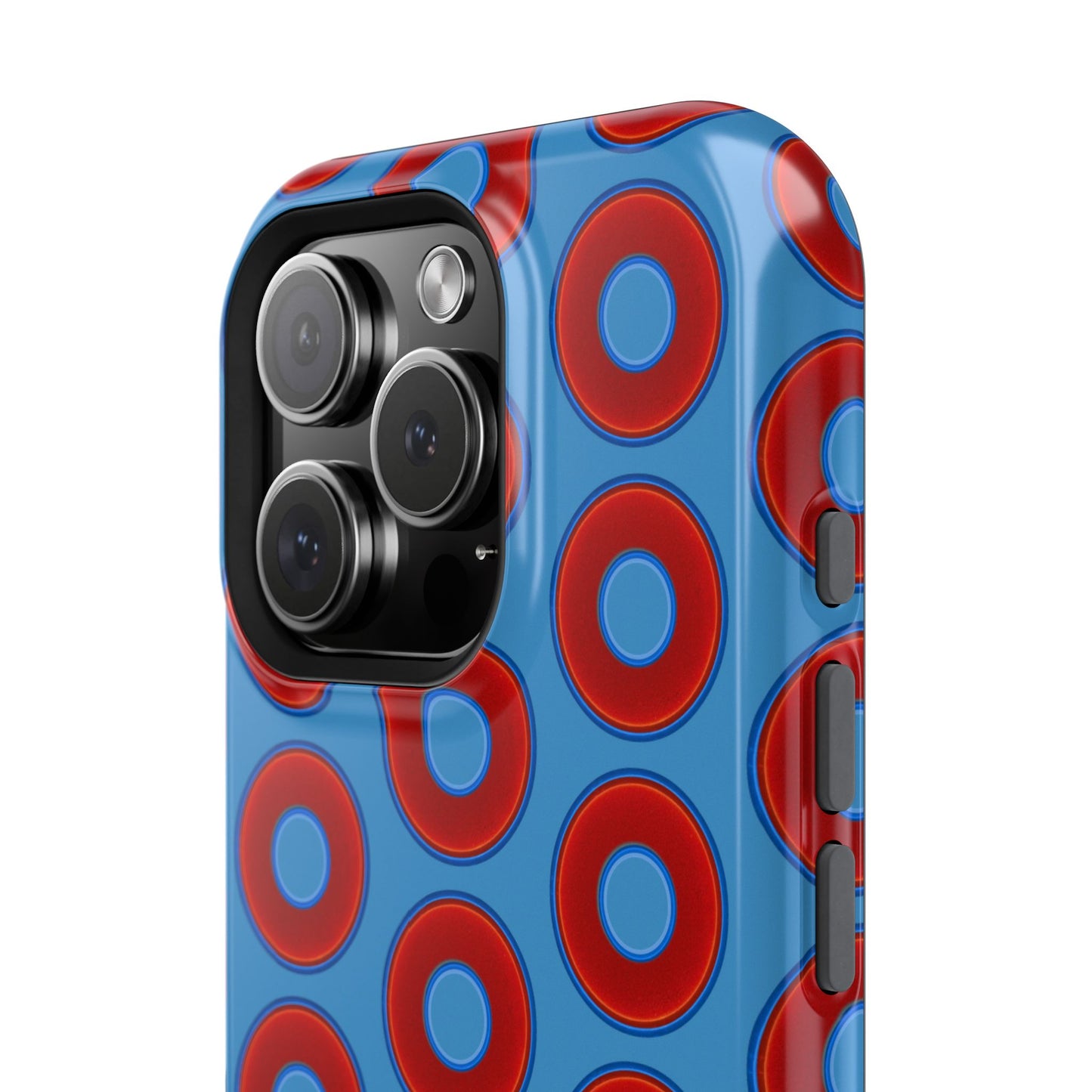 Impact-Resistant Lumpy Donut Case - red vivid donut print w/light steel blue background