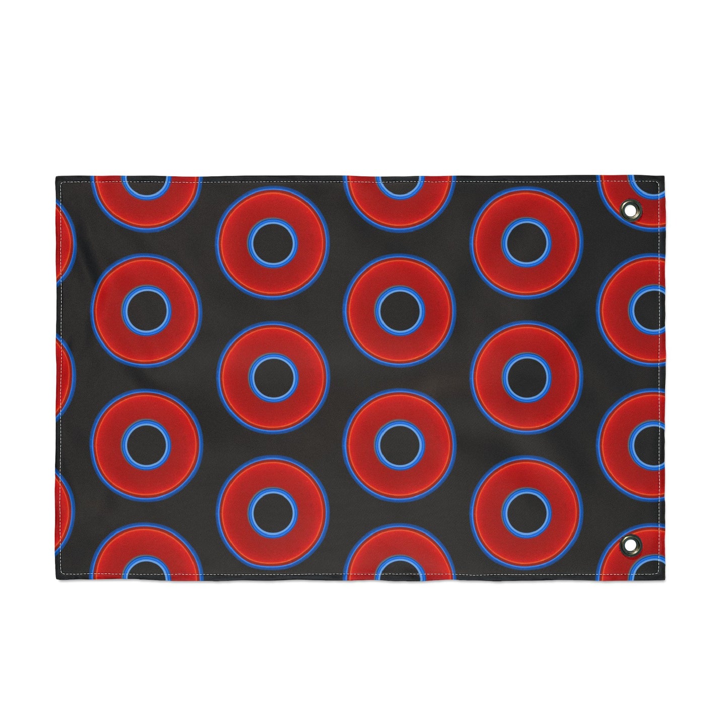 Lumpy Flagpole Sitters - Donut Flags [12" x 18"] - red vivid donut print w/black background