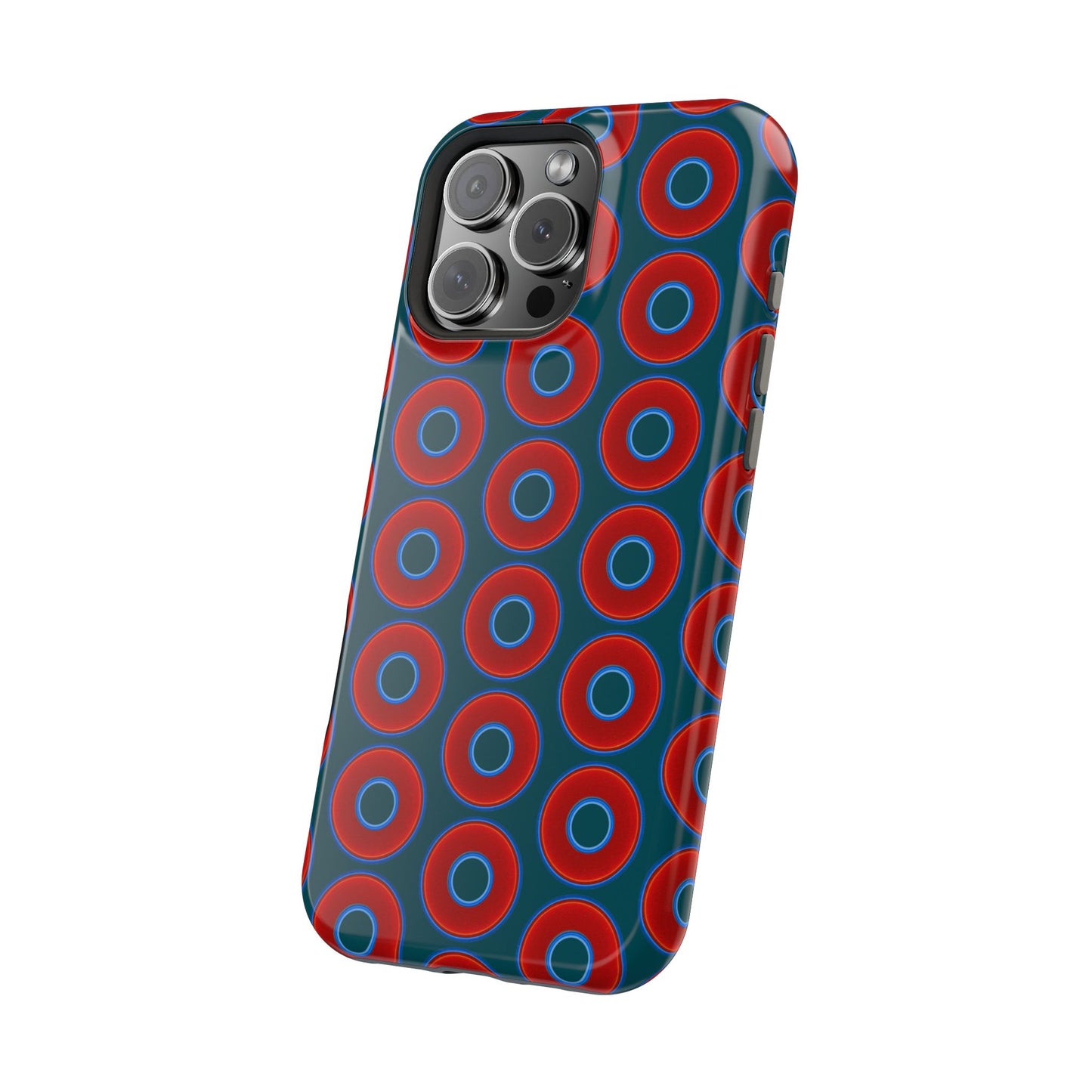 Magnetic Tough Donut Case - red vivid donut print w/midnight green background