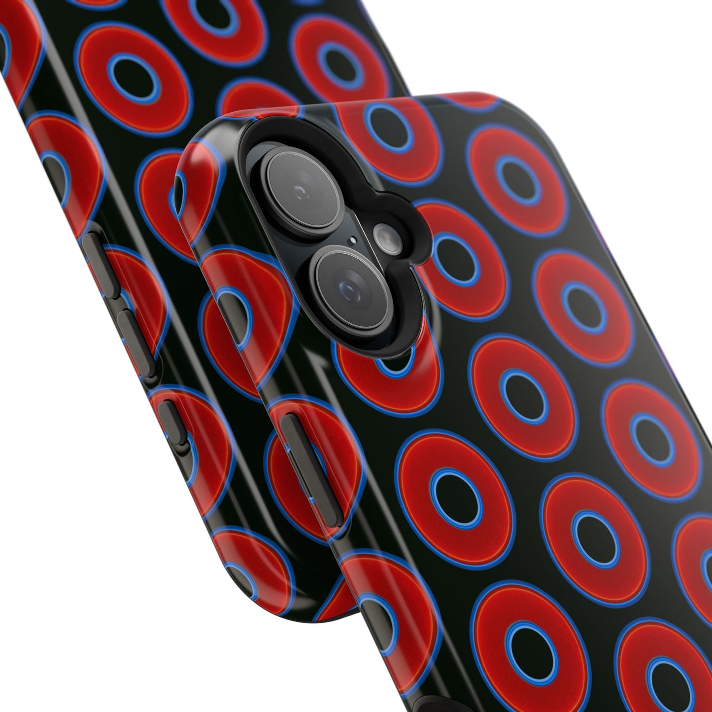 Impact-Resistant Lumpy Donut Case - red vivid donut print w/midnight moss background