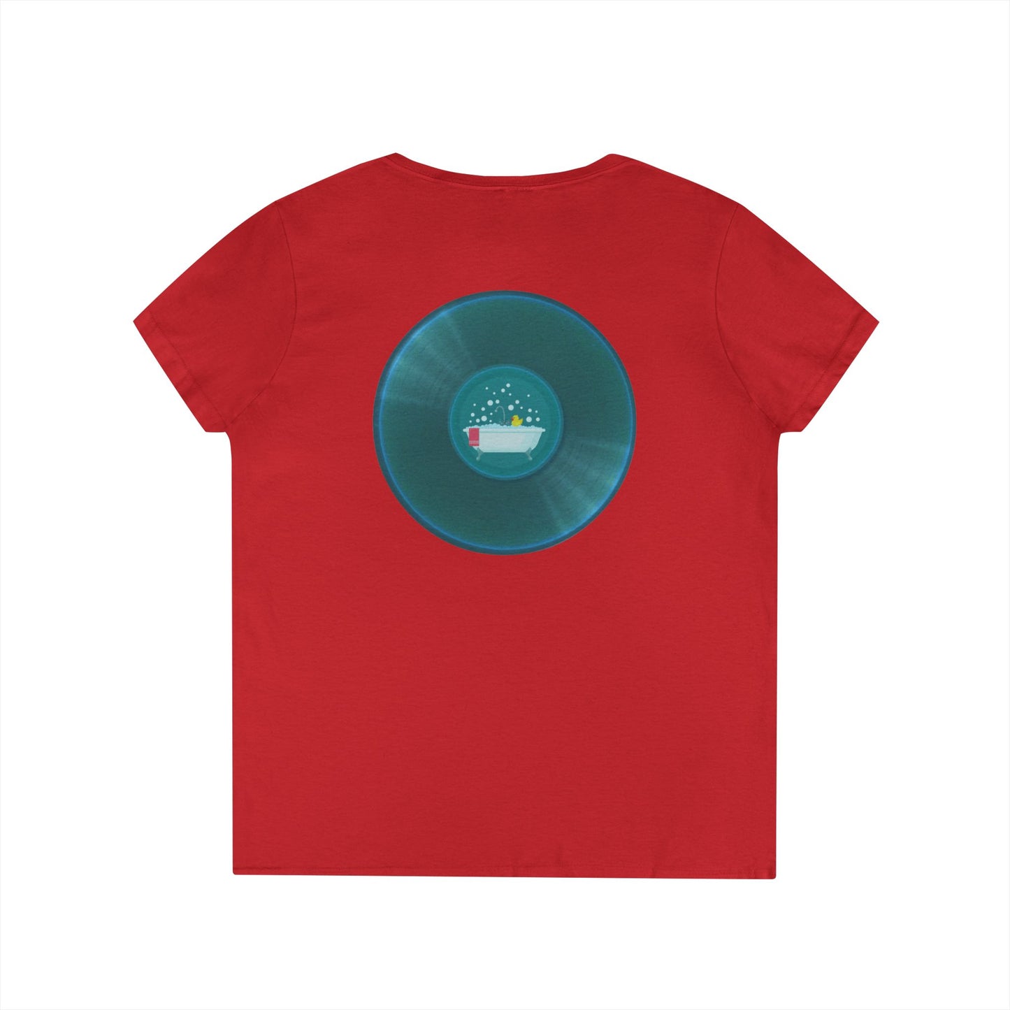 Women's Donut V-Neck Tee - "Bathtub Fun Donut" - vivid aquamarine donuts w/tub