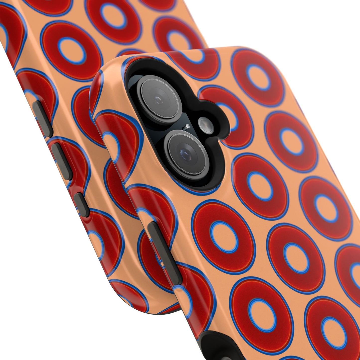 Magnetic Tough Donut Case - red vivid donut print w/peach background