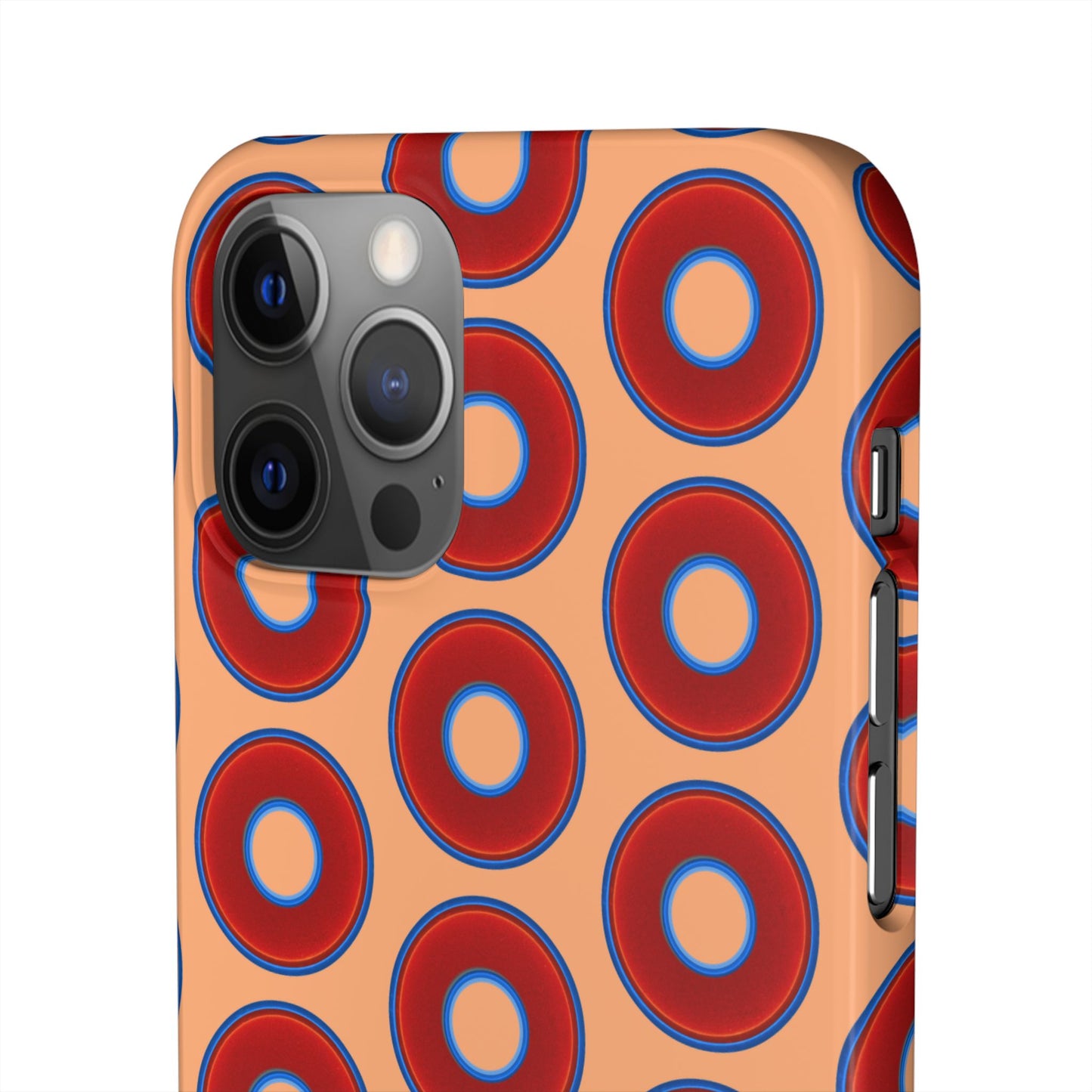 Lumpy Donut Snap Case - red vivid donut print w/peach background