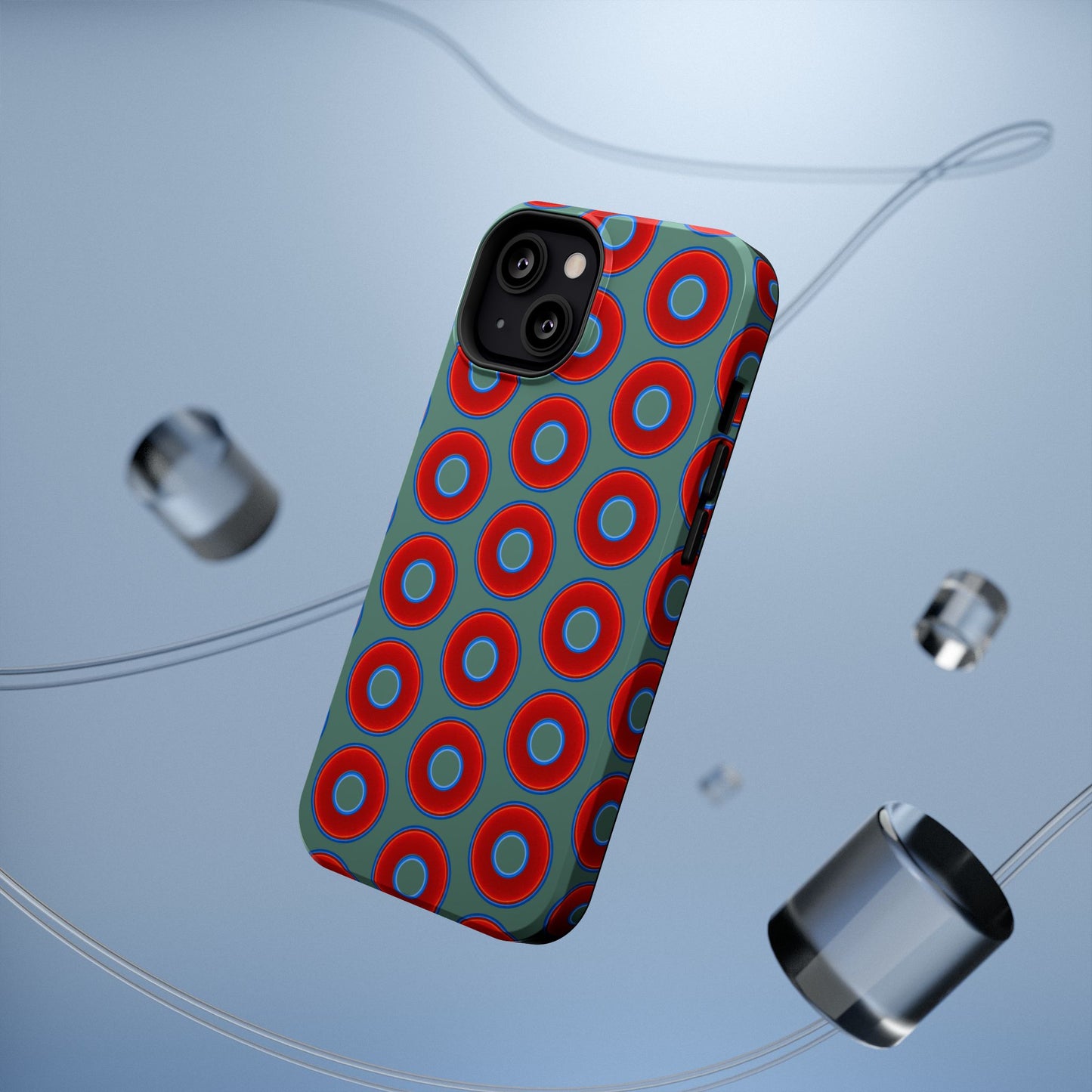 Impact-Resistant Lumpy Donut Case - red vivid donut print w/Fenway green background