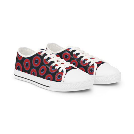 Men's - Low Top Chuck Taylors - large vivid red donut print w/midnight moss green background