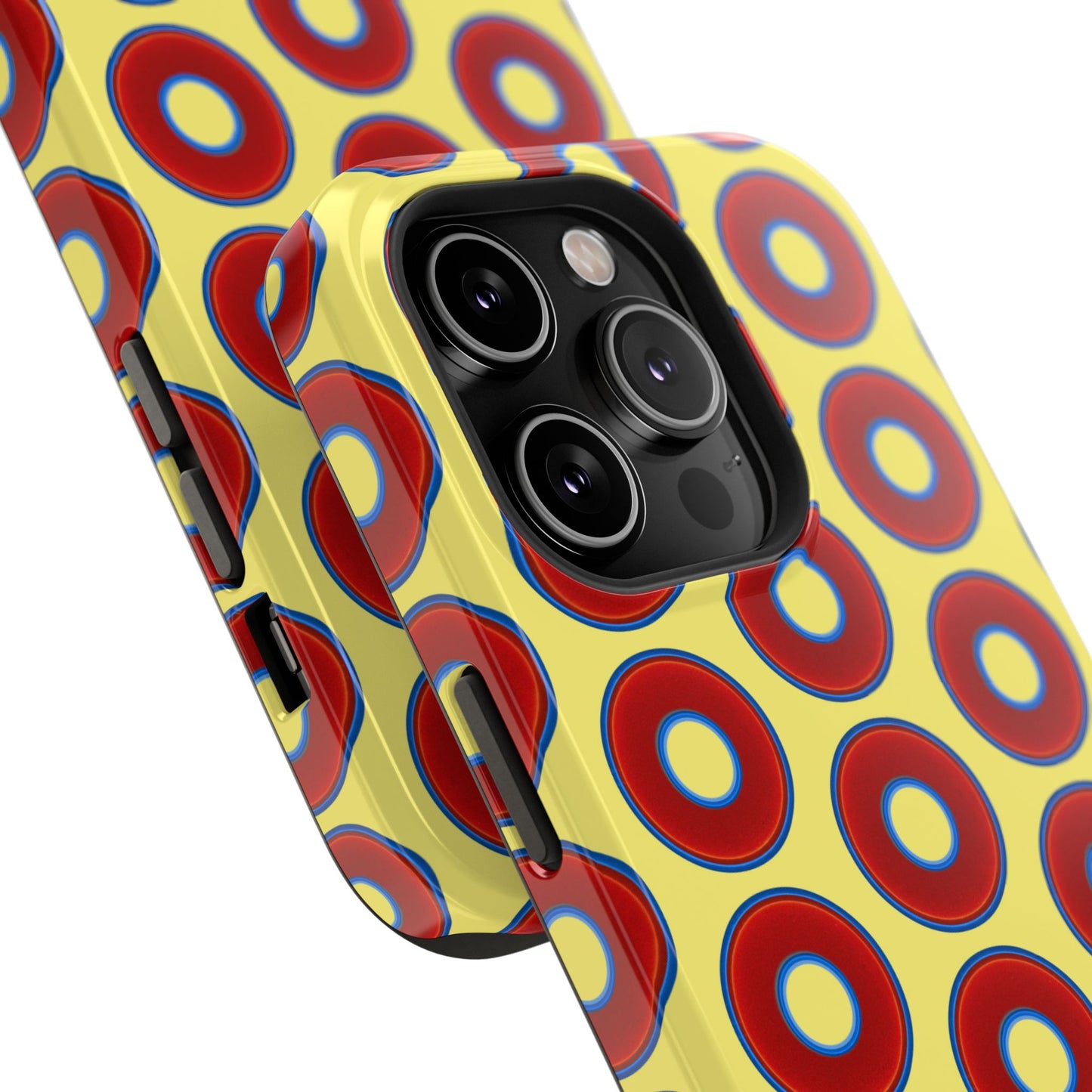 Impact-Resistant Lumpy Donut Case - red vivid donut print w/yellow background