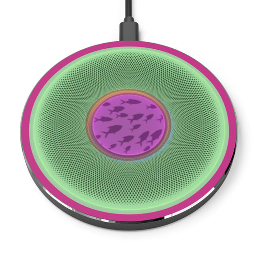 The Flow - Wireless Lumpy Donut Chargers - "Swimming By this Donut Charger" -green/magenta phatty donut w/dark magenta background - variant 2