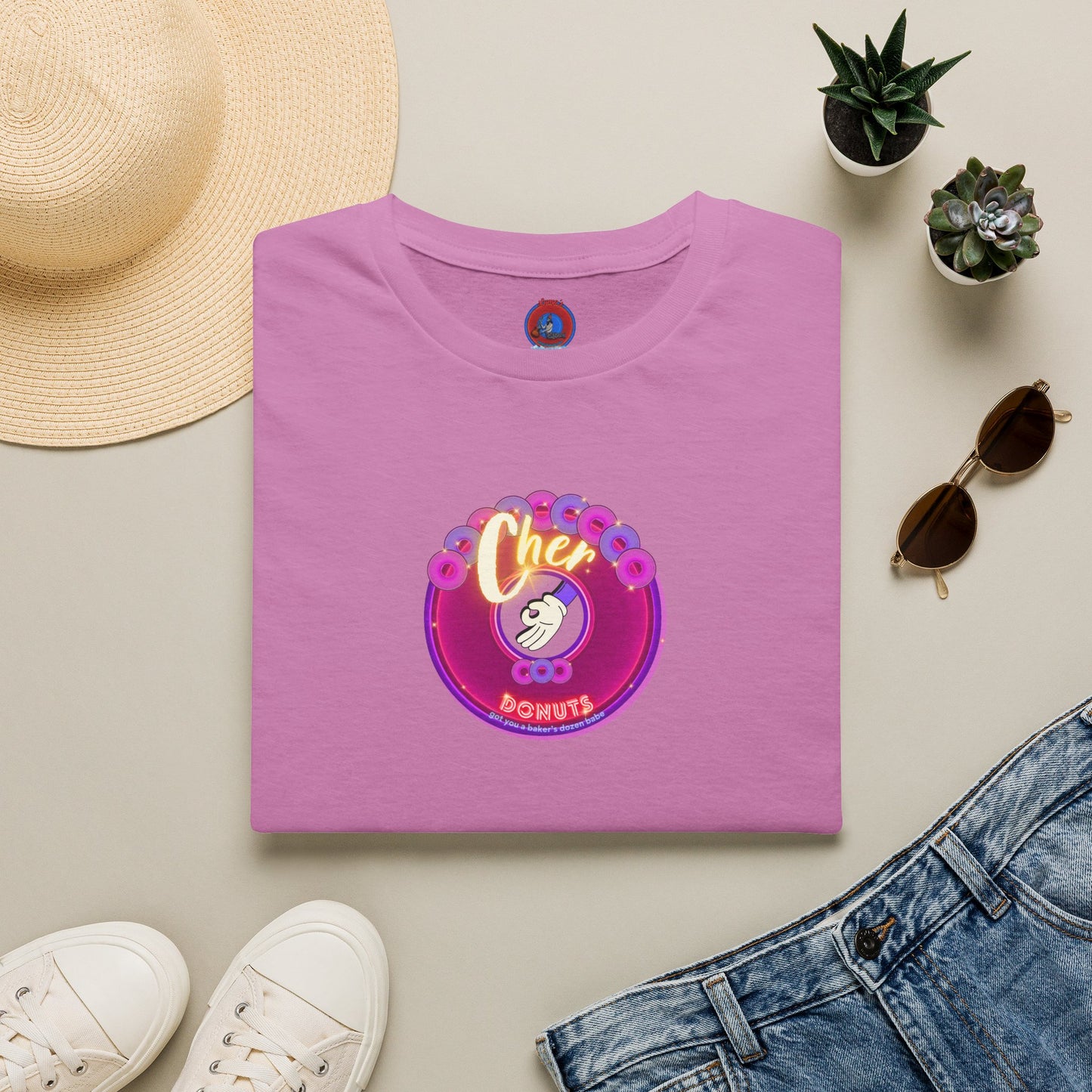 Classic Donut Tee - Unisex Soft-Style - "Chering is Caring Donut' - vivid magenta/purple donut