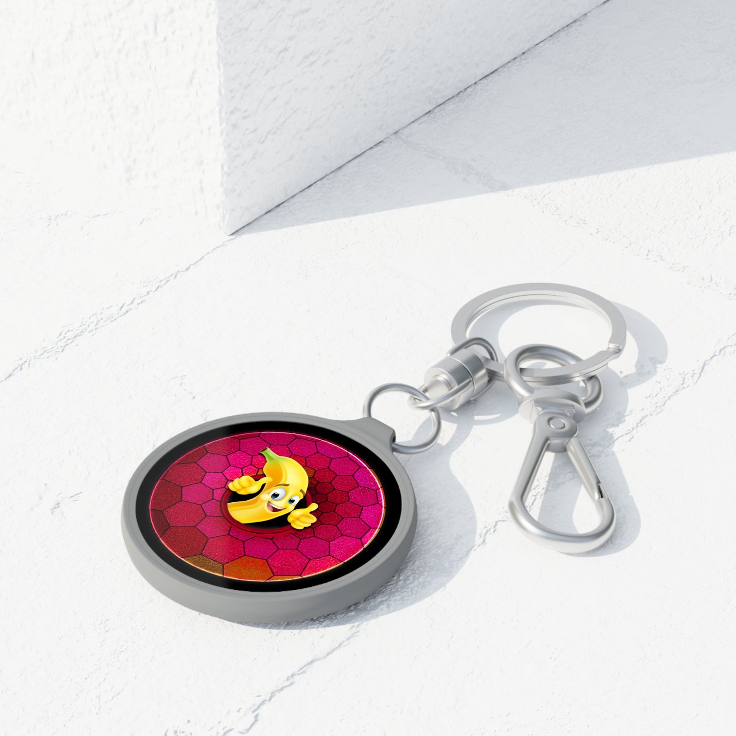Lumpy Donut Keychain - "Dis Sheet, it's Bananas" - series 1.0 - variant 6 - magenta hexadonut