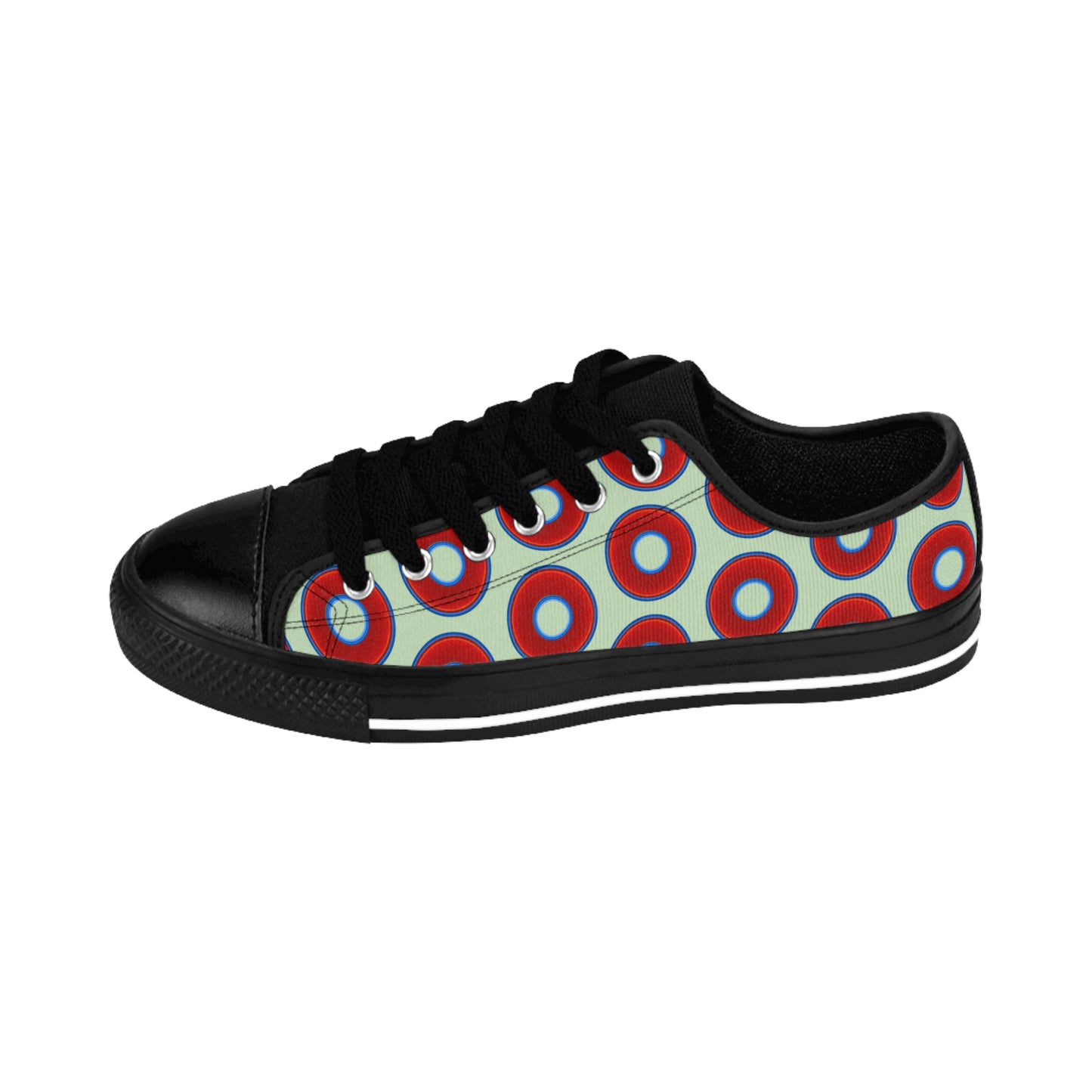 Men's Cushiony Convectors - Low Top - large red vivid donut print w/seafoam green background