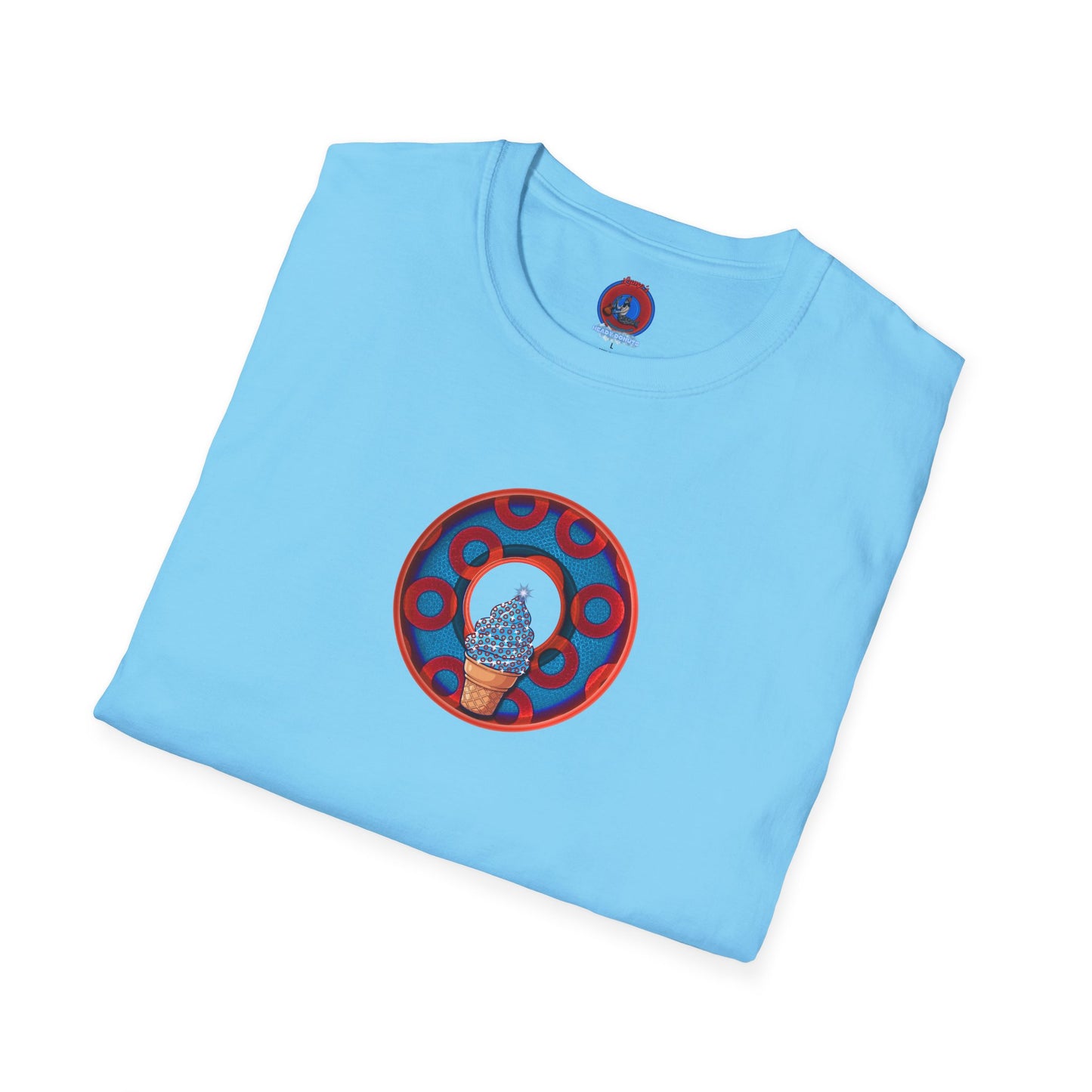 Classic Donut Tee - Unisex Soft-Style - "We All Scream It's ICE Cream" - blue/red rustic paradox donut
