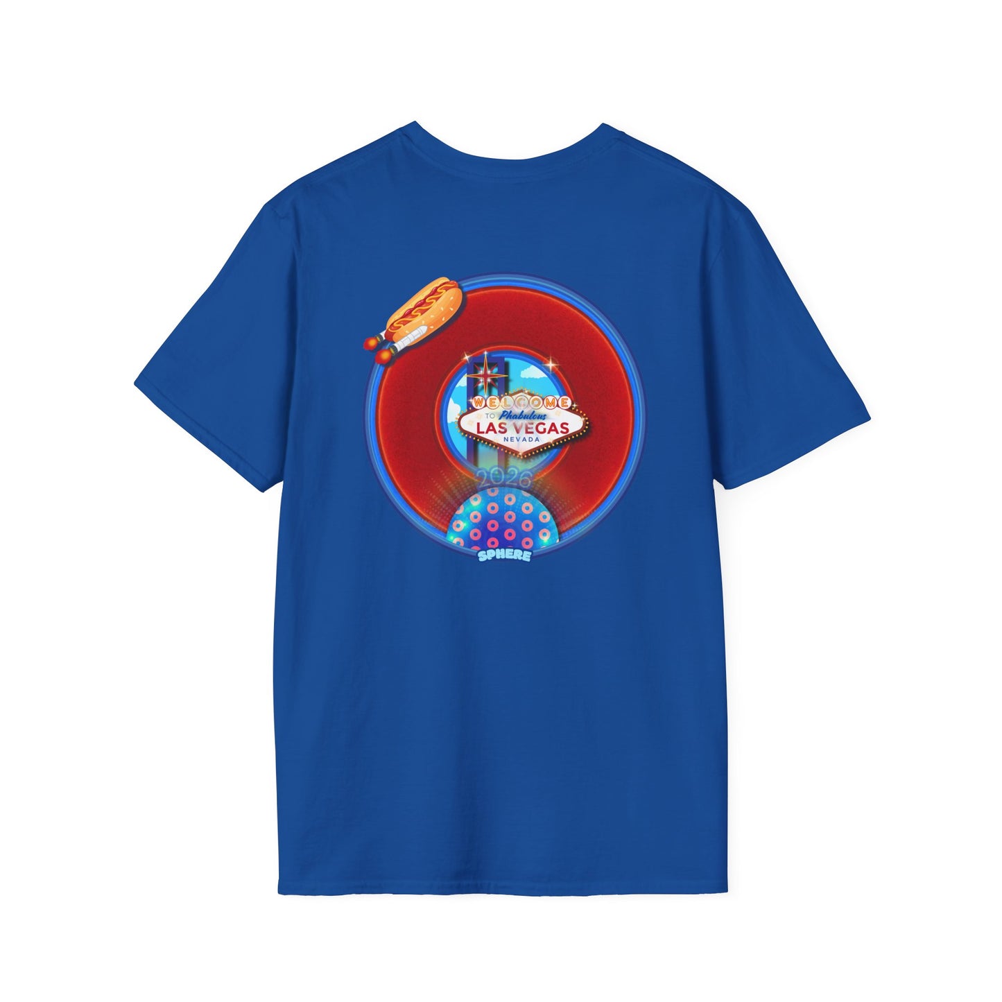 Classic Donut Tee - Unisex Soft-Style - "Viva Las Vegas Donut" -  vivid red donut w/raw dogger - variant 4