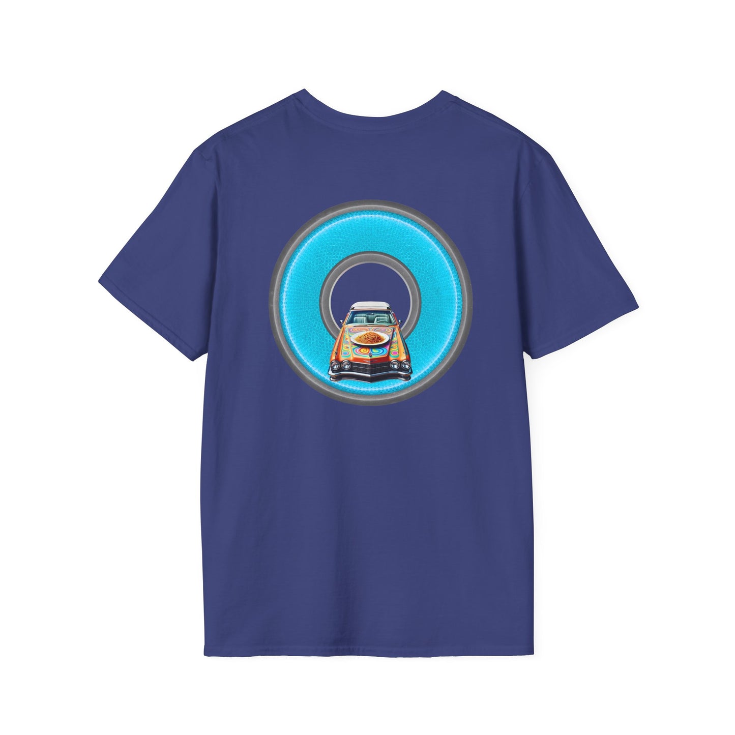 Classic Donut Tee - Unisex Soft-Style - "Cadillac Rainbow Spaghetti Incident" - series 1.0  - variant 3 - blue/gray donut