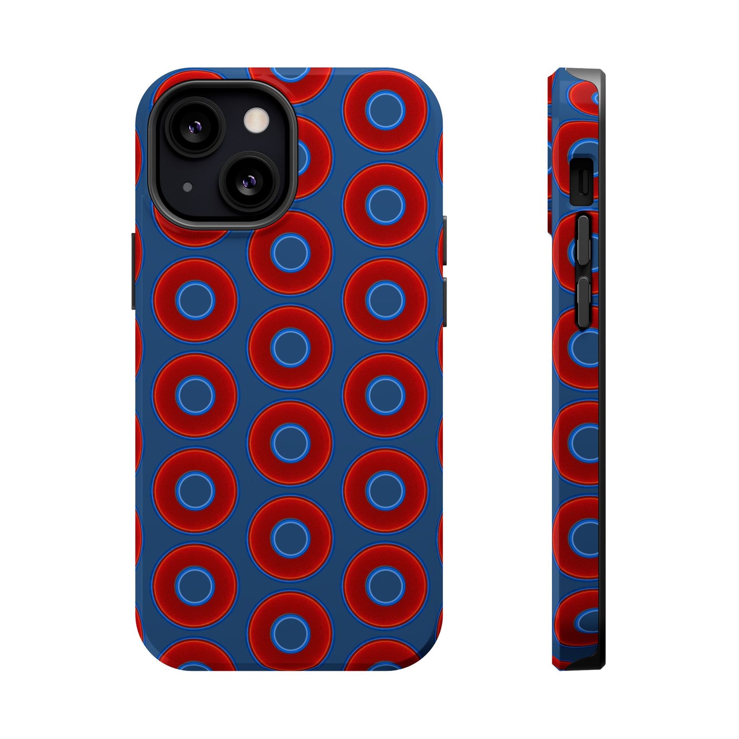 Magnetic Tough Donut Case - red vivid donut print w/light navy blue background