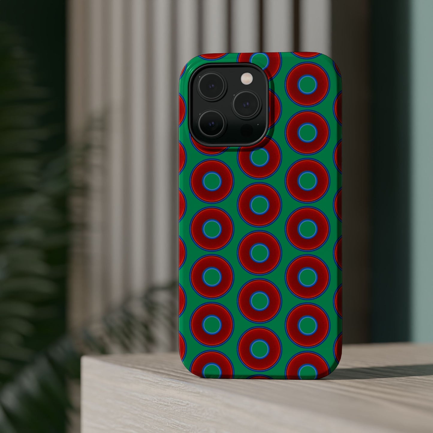 Magnetic Tough Donut Case - red vivid donut print w/jade green background