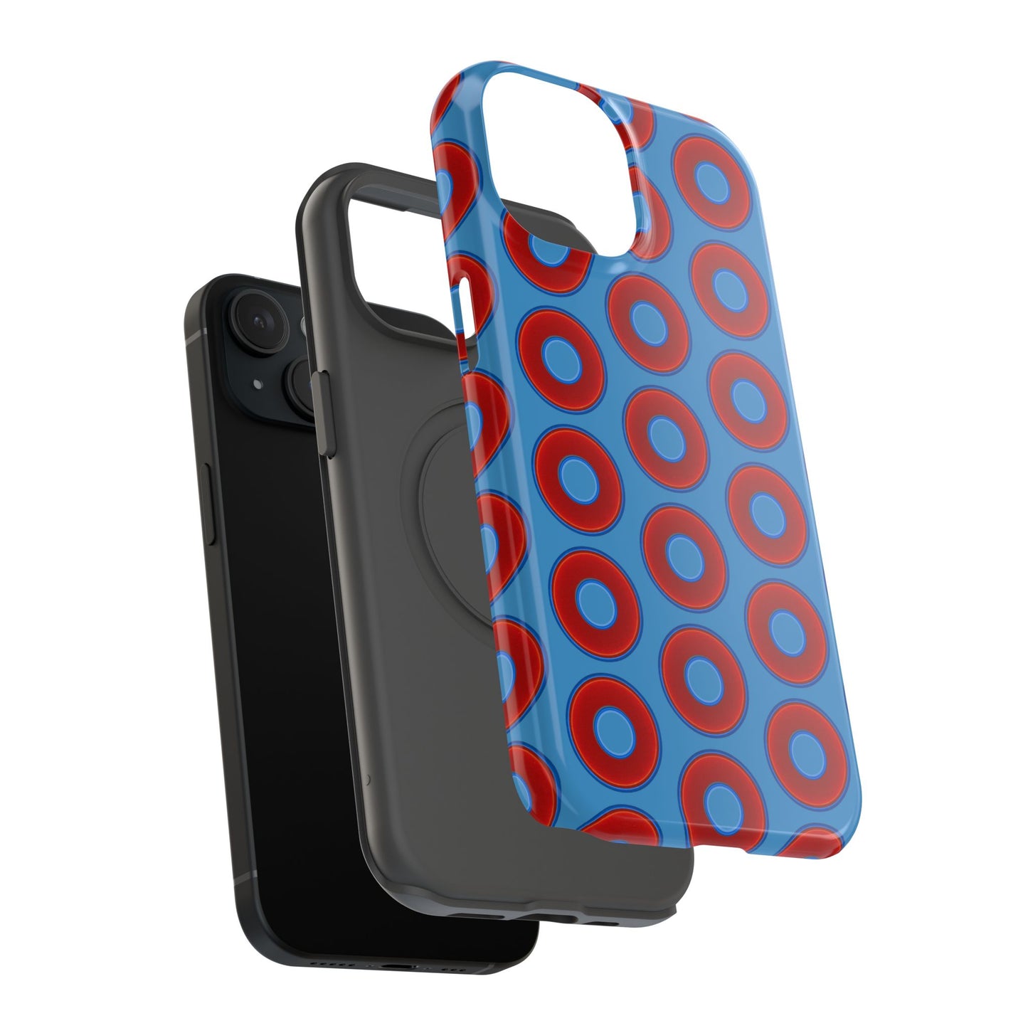 Impact-Resistant Lumpy Donut Case - red vivid donut print w/light steel blue background