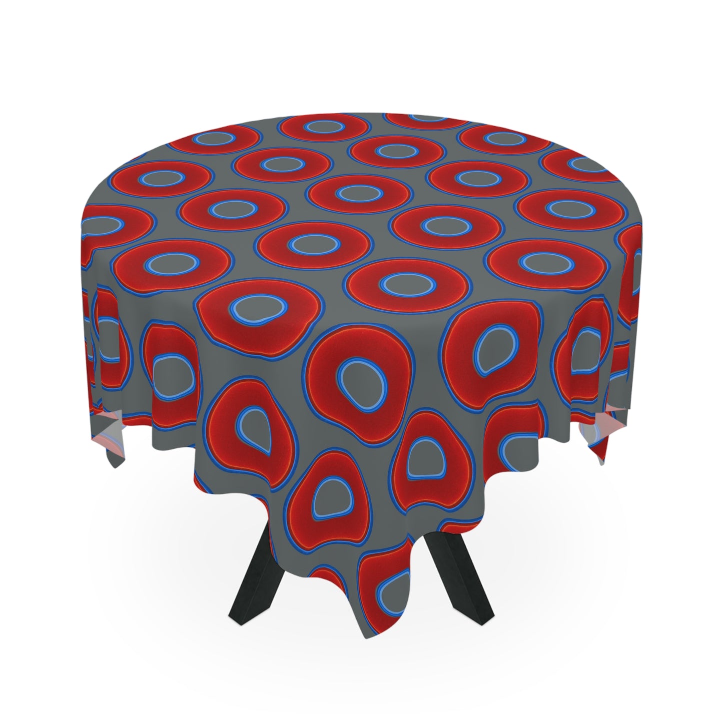 Lumpy Tablecloth - 55.1" x 55.1" - vivid red donuts w/dark gray background