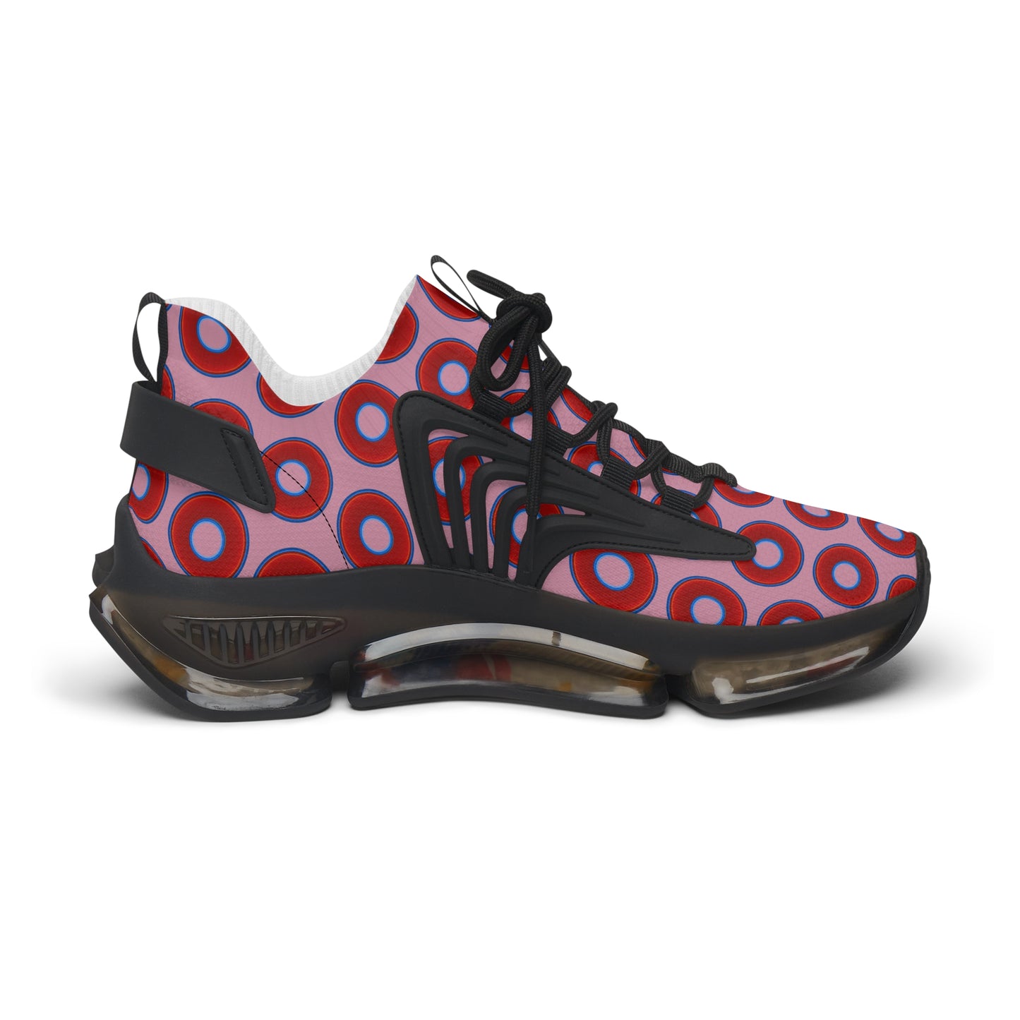 Women's Donut Kicks - red vivid donut print w/pale magenta background