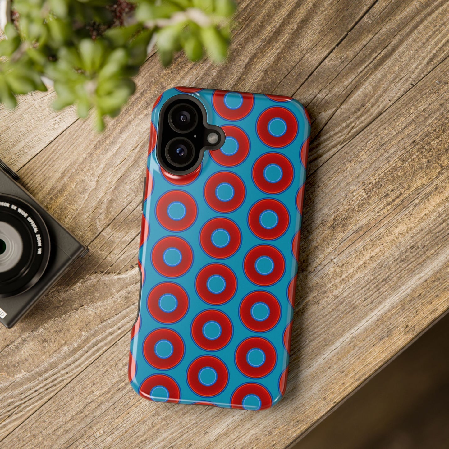 Magnetic Tough Donut Case - red vivid donut print w/aquamarine blue background