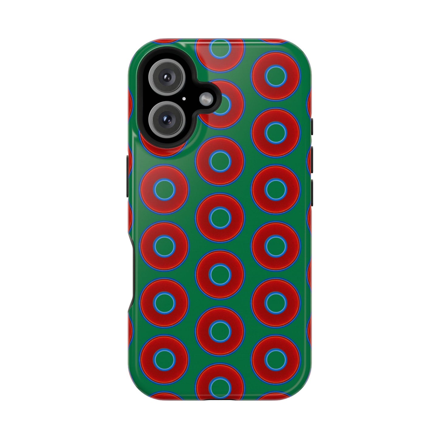 Impact-Resistant Lumpy Donut Case - red vivid donut print w/green background