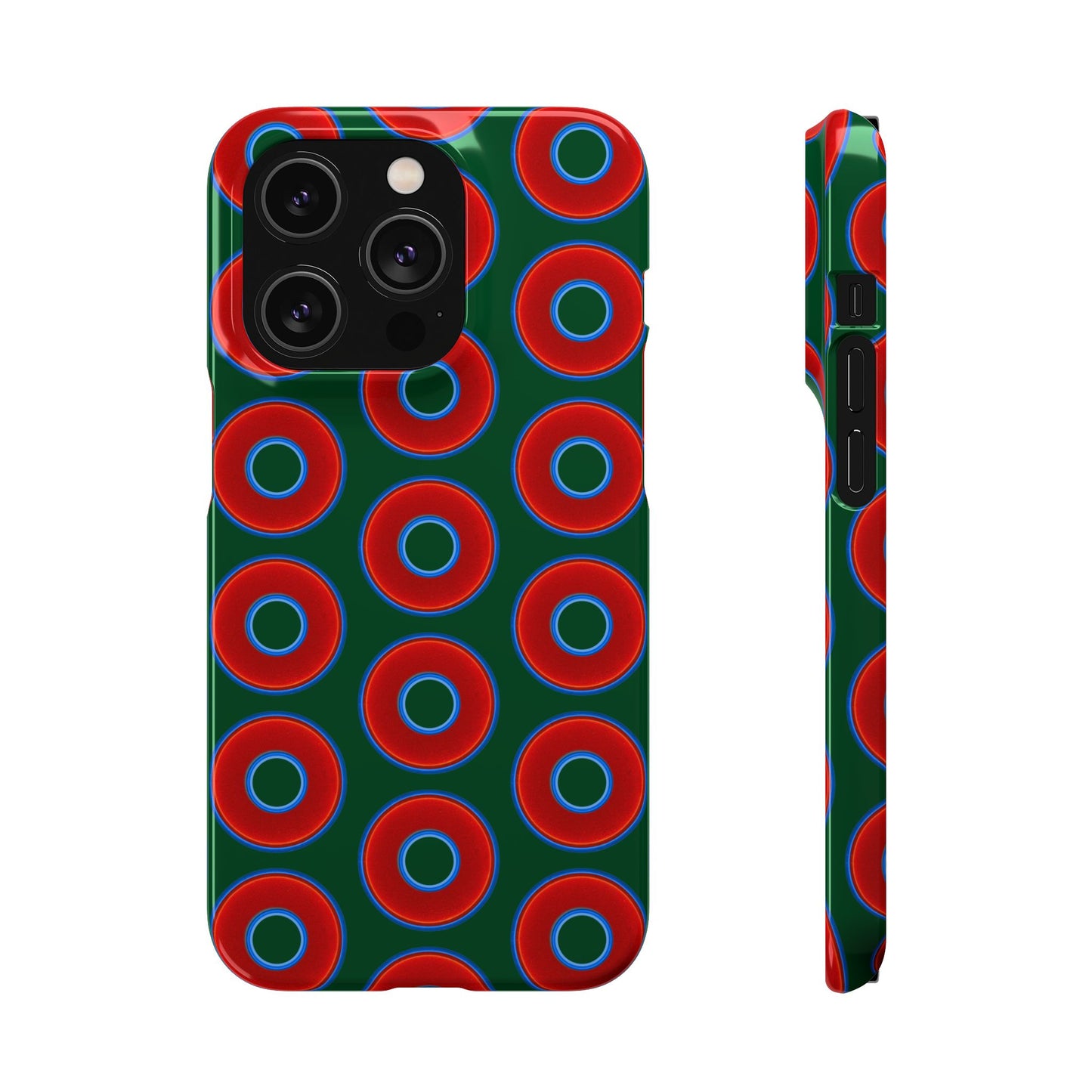 Lumpy Donut Snap Case - red vivid donut print w/deep pond green background