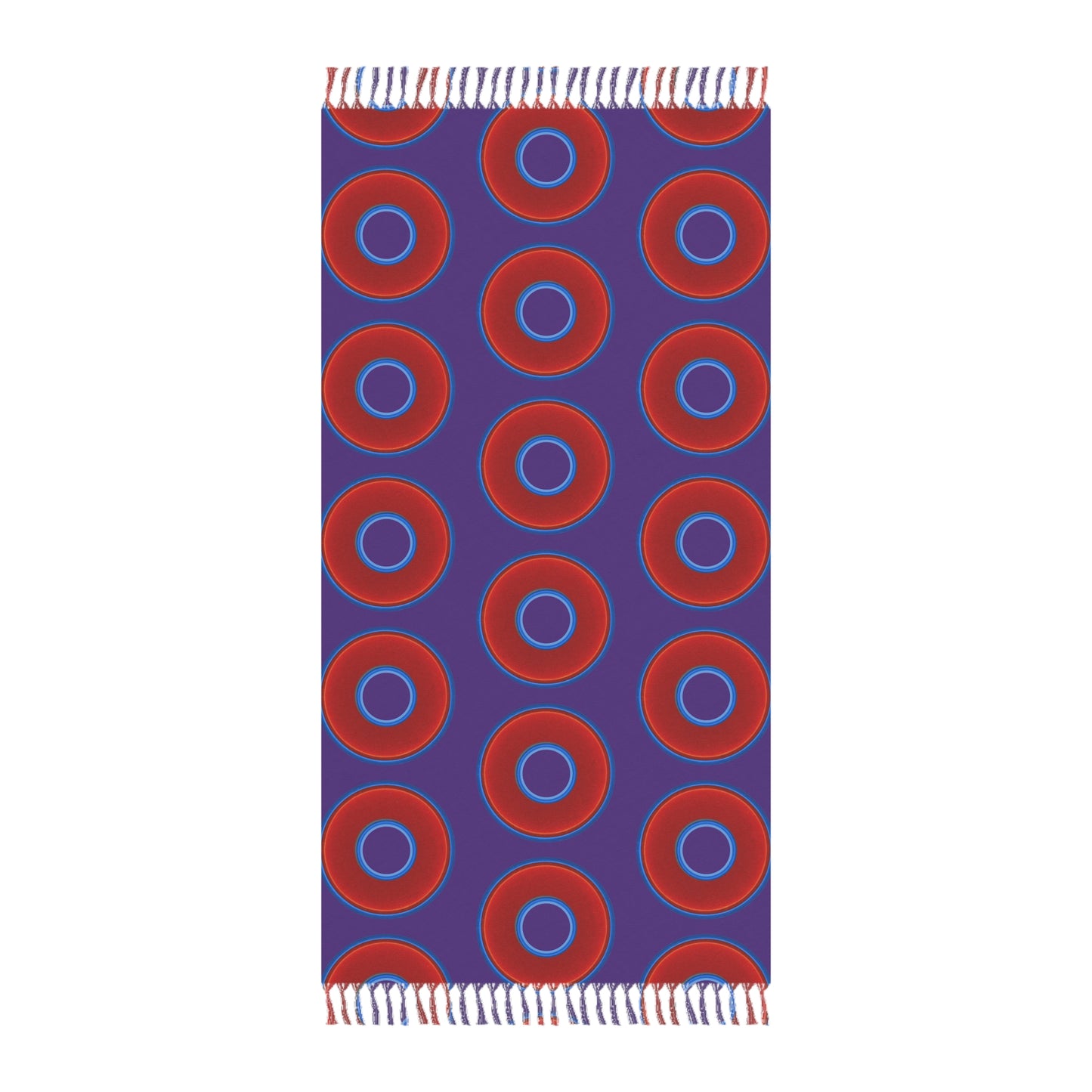 Oversized Lumpy Beach Towel - vivid red donuts w/purple background