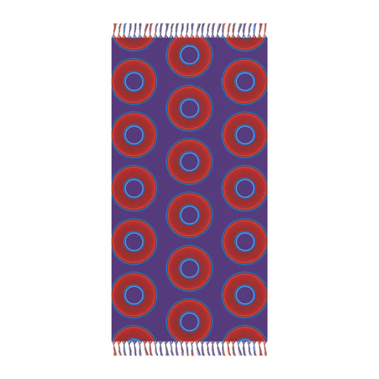 Oversized Lumpy Beach Towel - vivid red donuts w/purple background