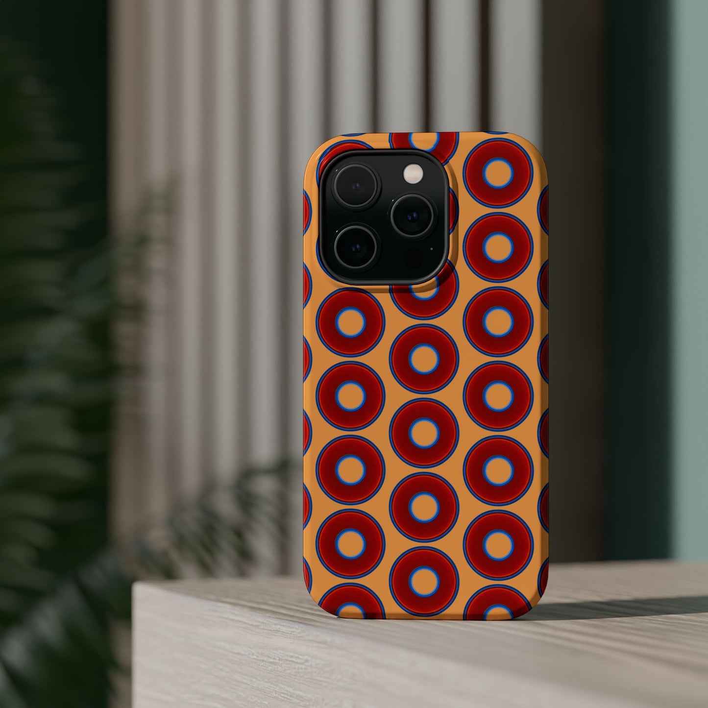 Magnetic Tough Donut Case - red vivid donut print w/creamsicle orange background