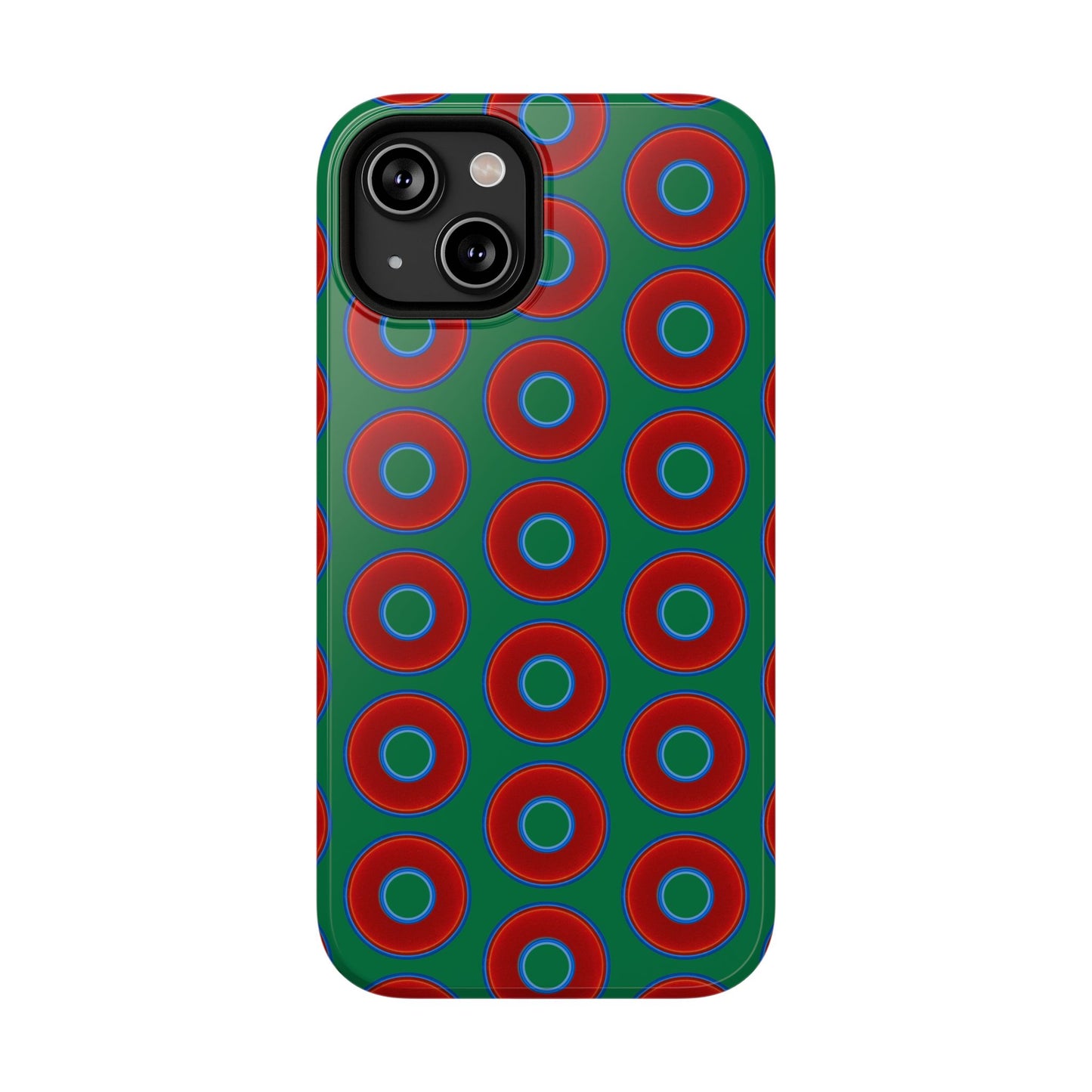 Impact-Resistant Lumpy Donut Case - red vivid donut print w/green background