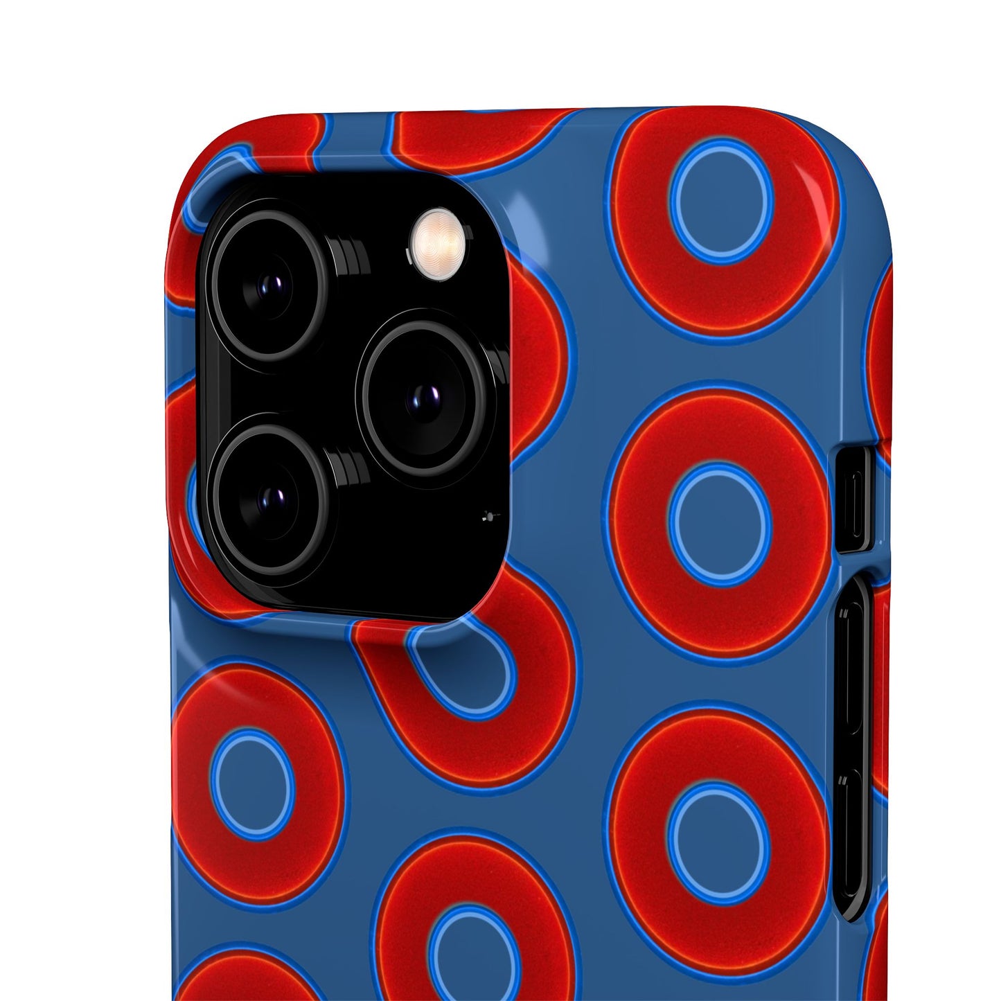 Lumpy Donut Snap Case - red vivid donut print w/light navy blue background