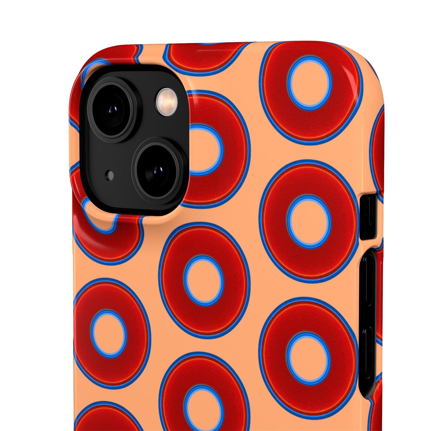 Lumpy Donut Snap Case - red vivid donut print w/peach background
