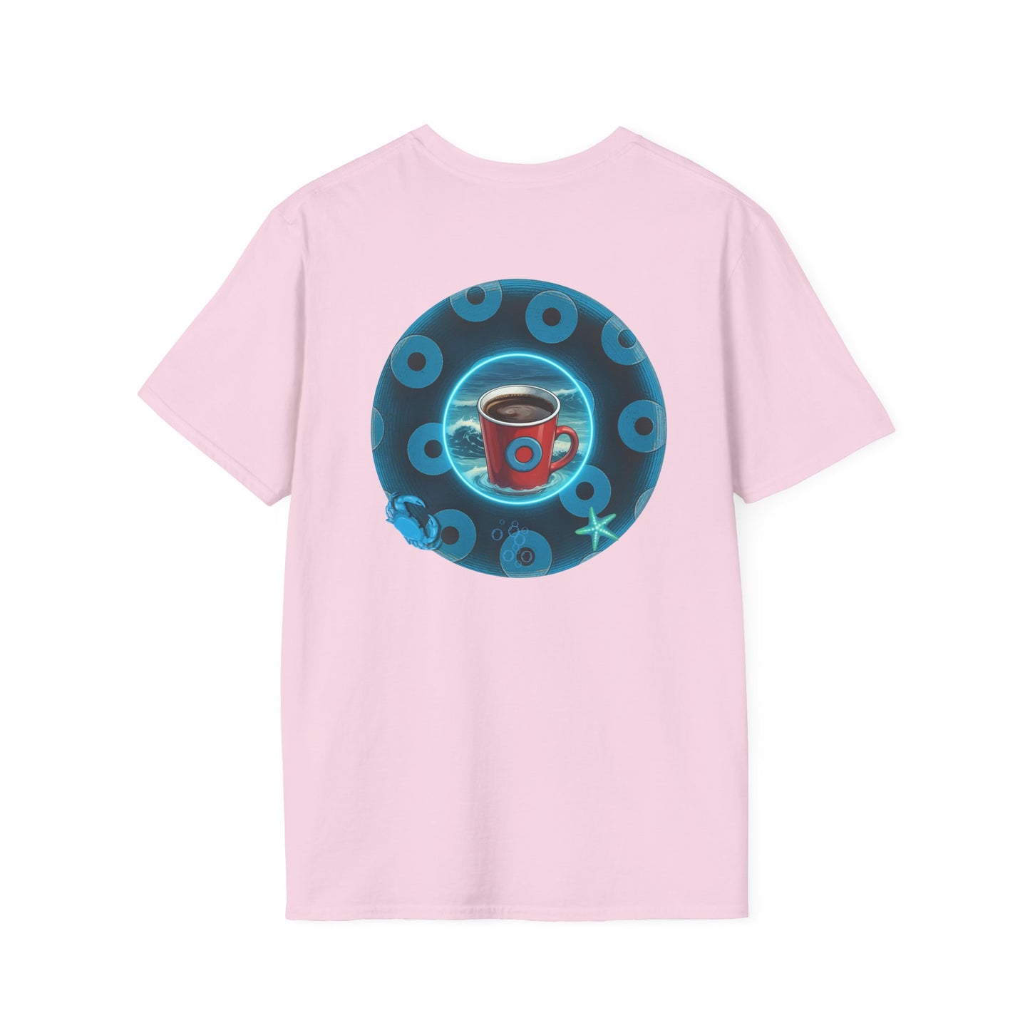 Classic Donut Tee - Unisex Soft-Style - "The Leaky Cup" - paradoxical blue/teal ocean donut -